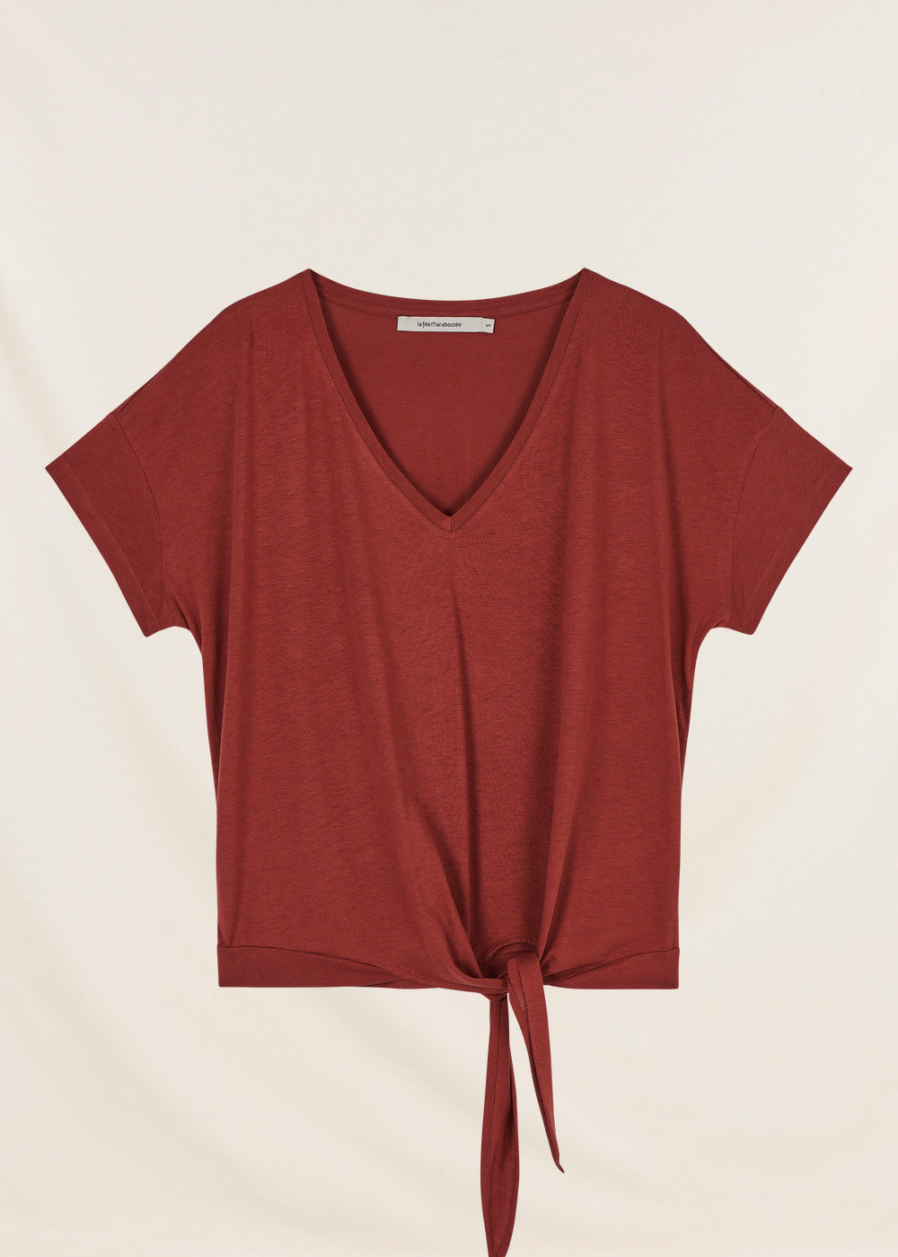 T-shirt van terracotta lyocell met korte mouwen