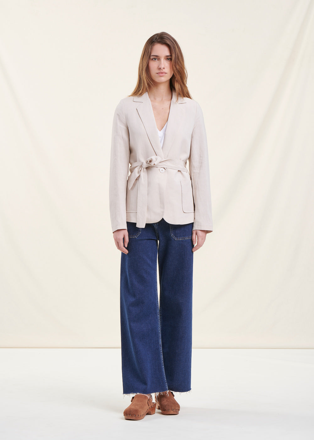 Ecru viscose linen tailored jacket