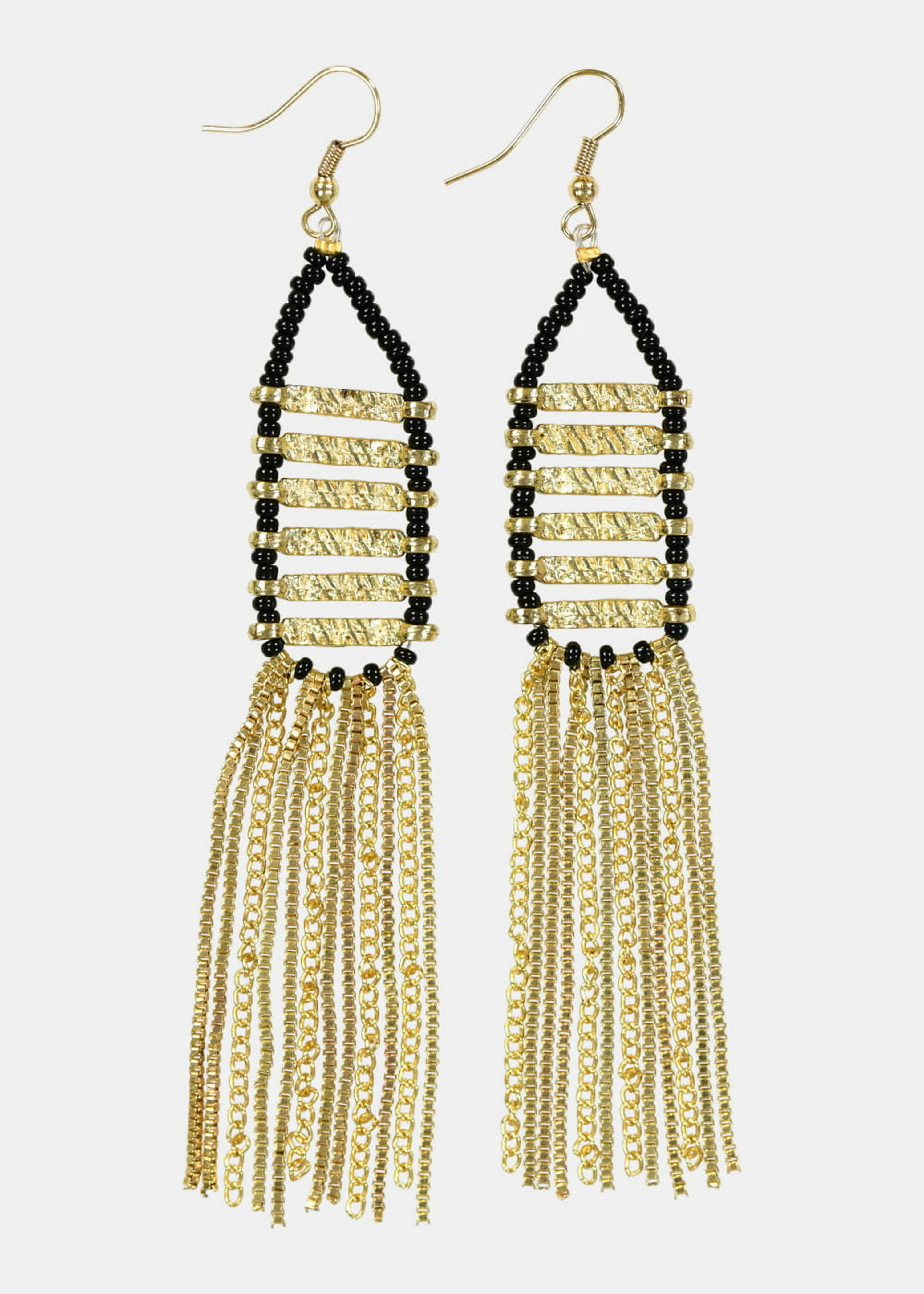 Gold chain and black pearl tassel earrings