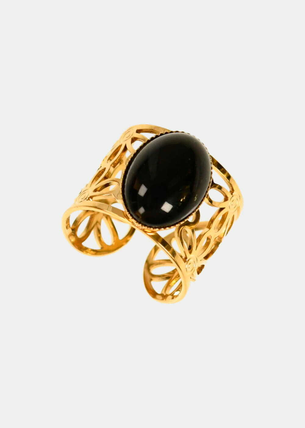 Gold ring with black stone