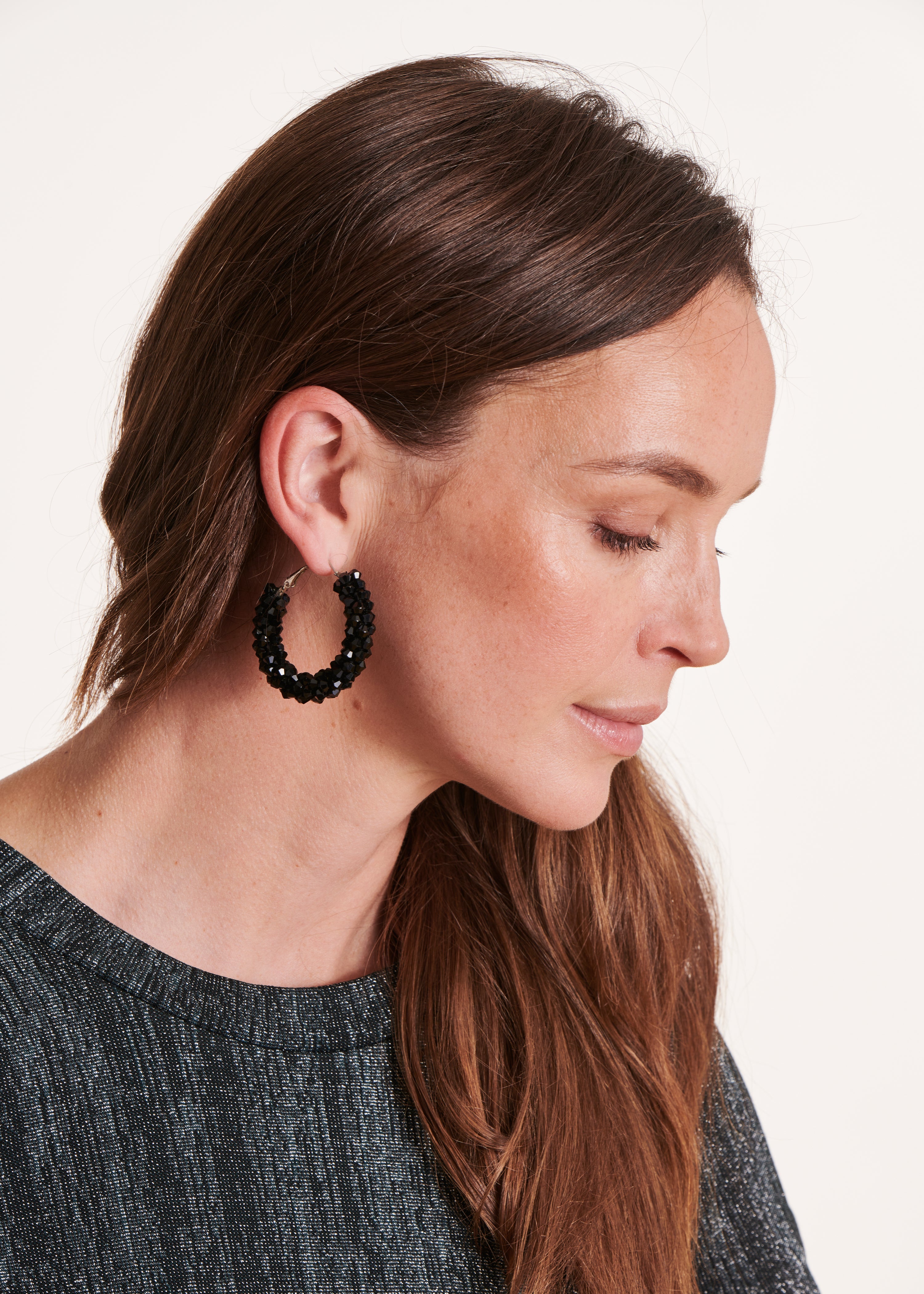 Black pearl hoop earrings