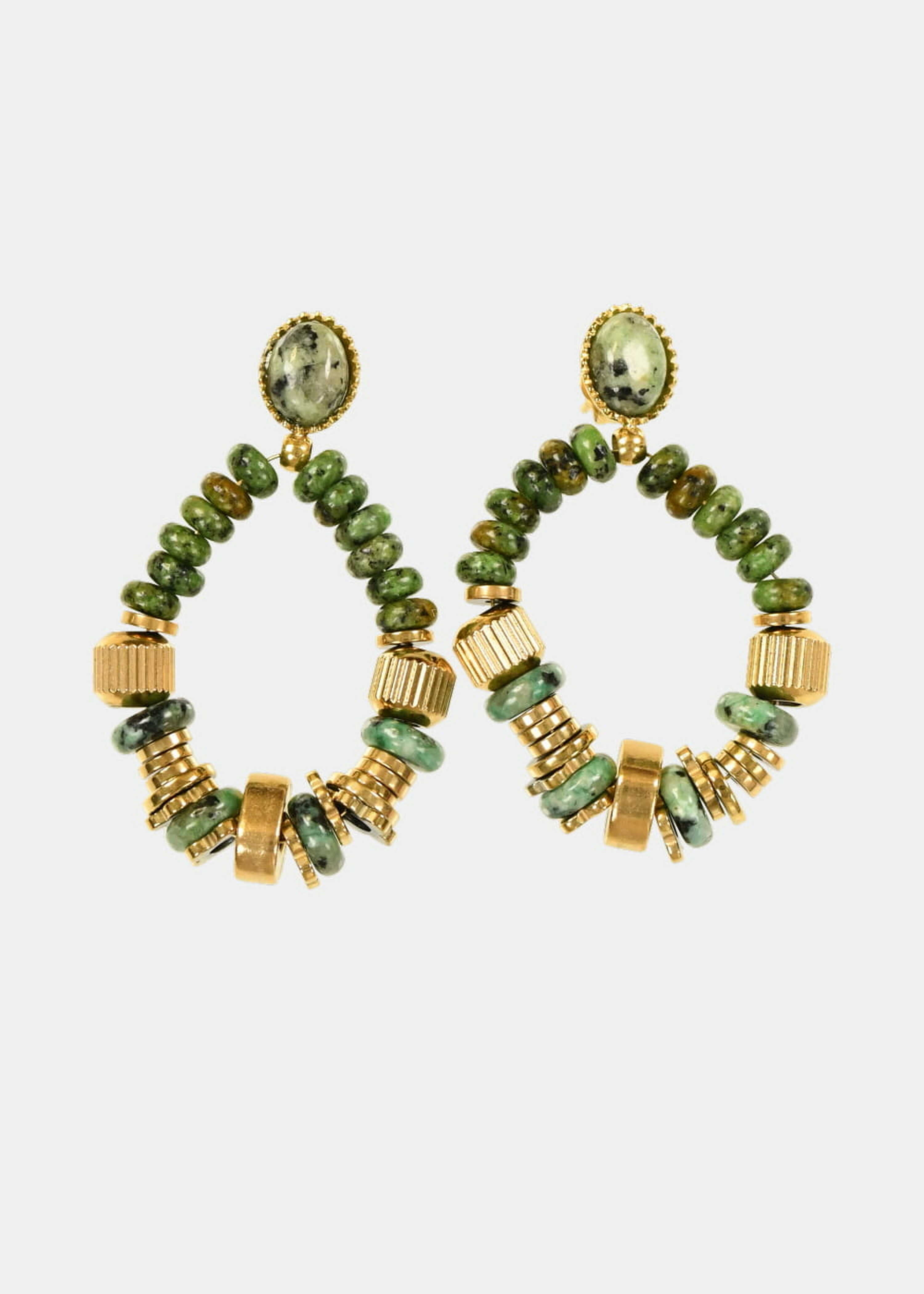 Green beaded hoop earrings