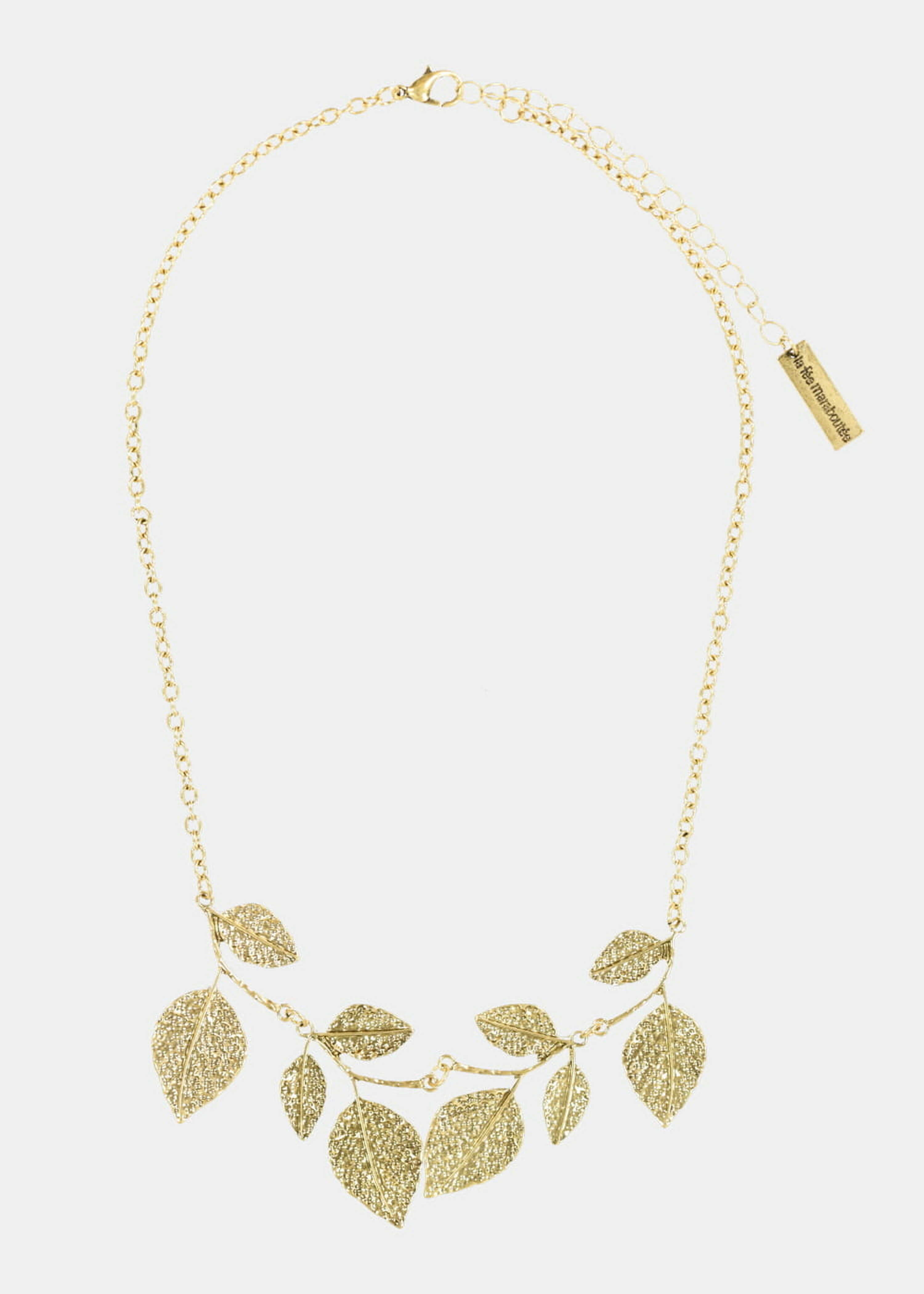 Gold necklace with hammered leaves