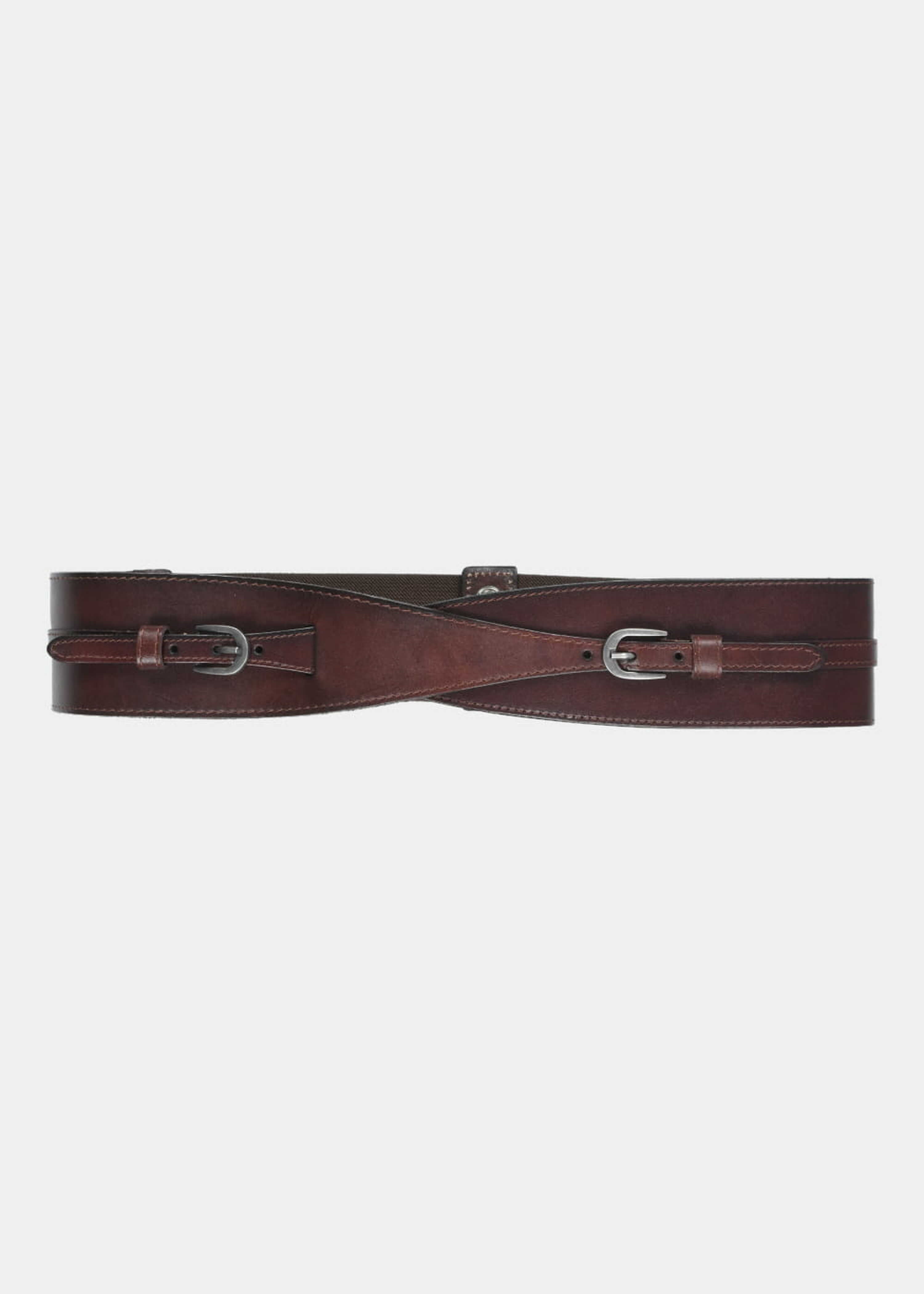 Brown leather belt with double buckles