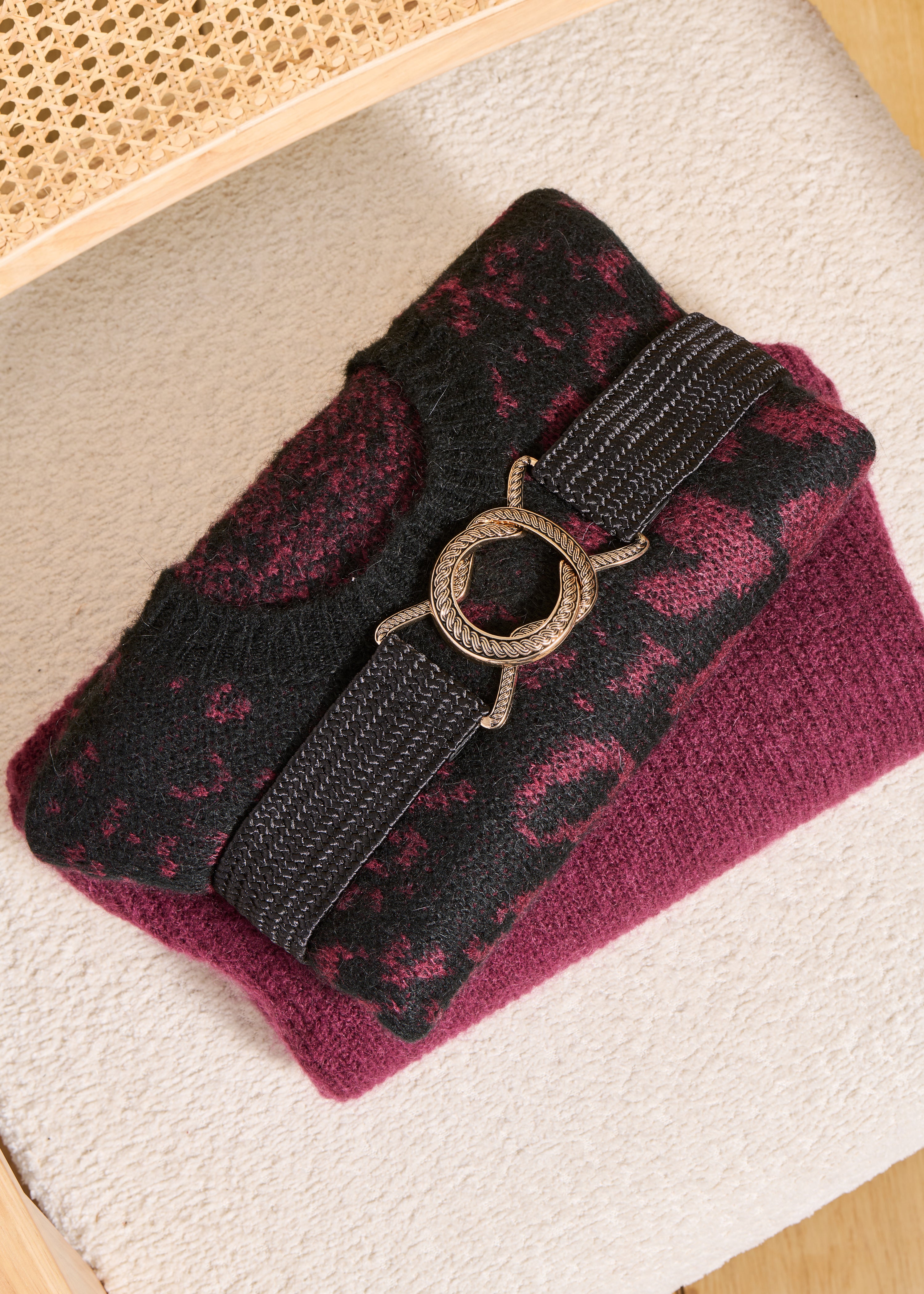 Ceinture noire élastiquée boucle fantaisie