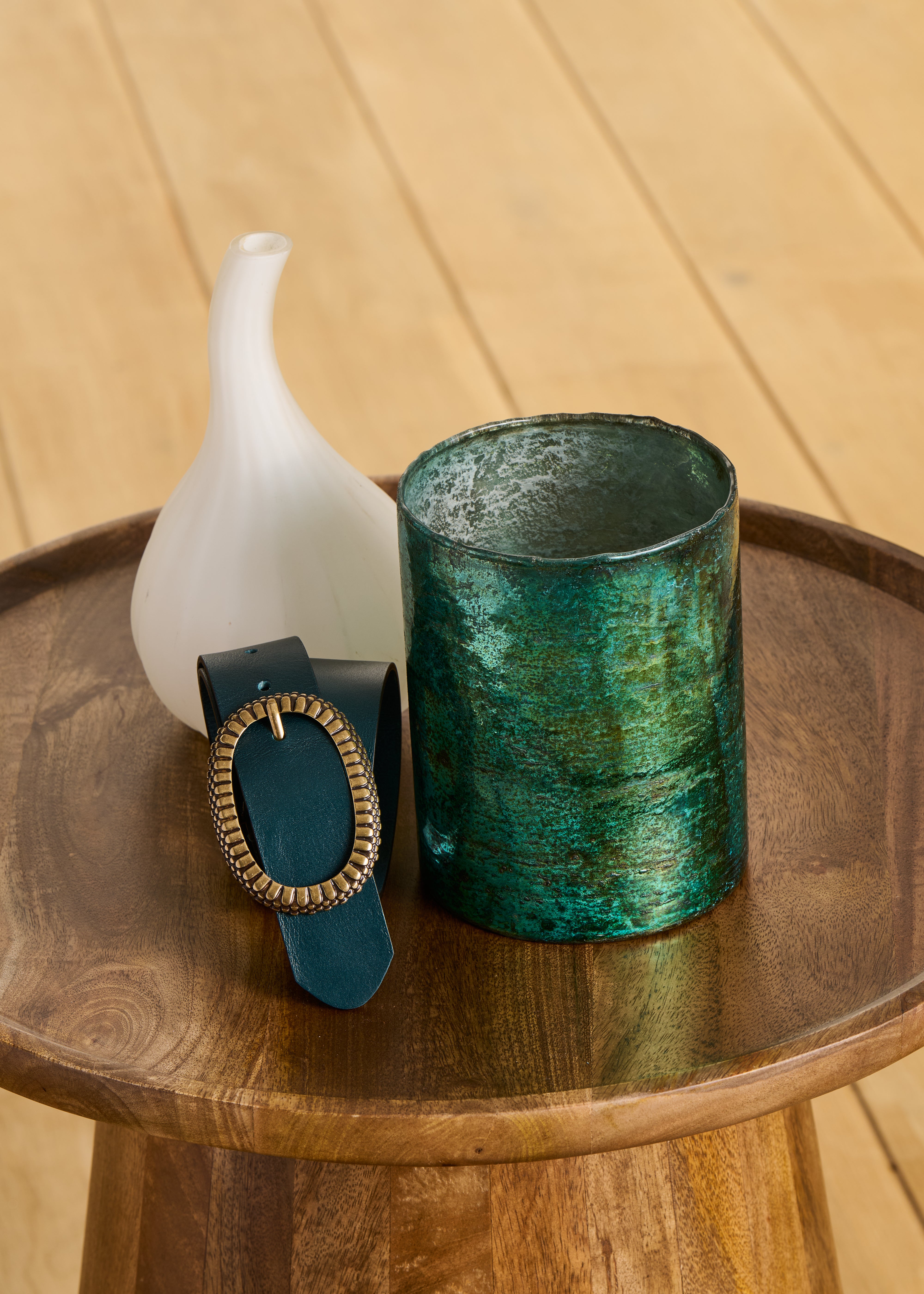 Petrol blue belt with snake buckle