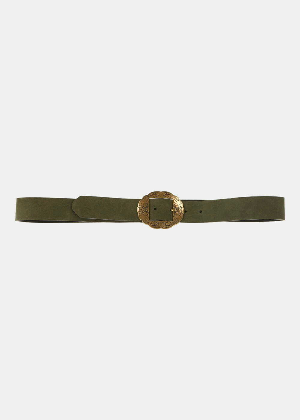 Khaki belt with fancy buckle