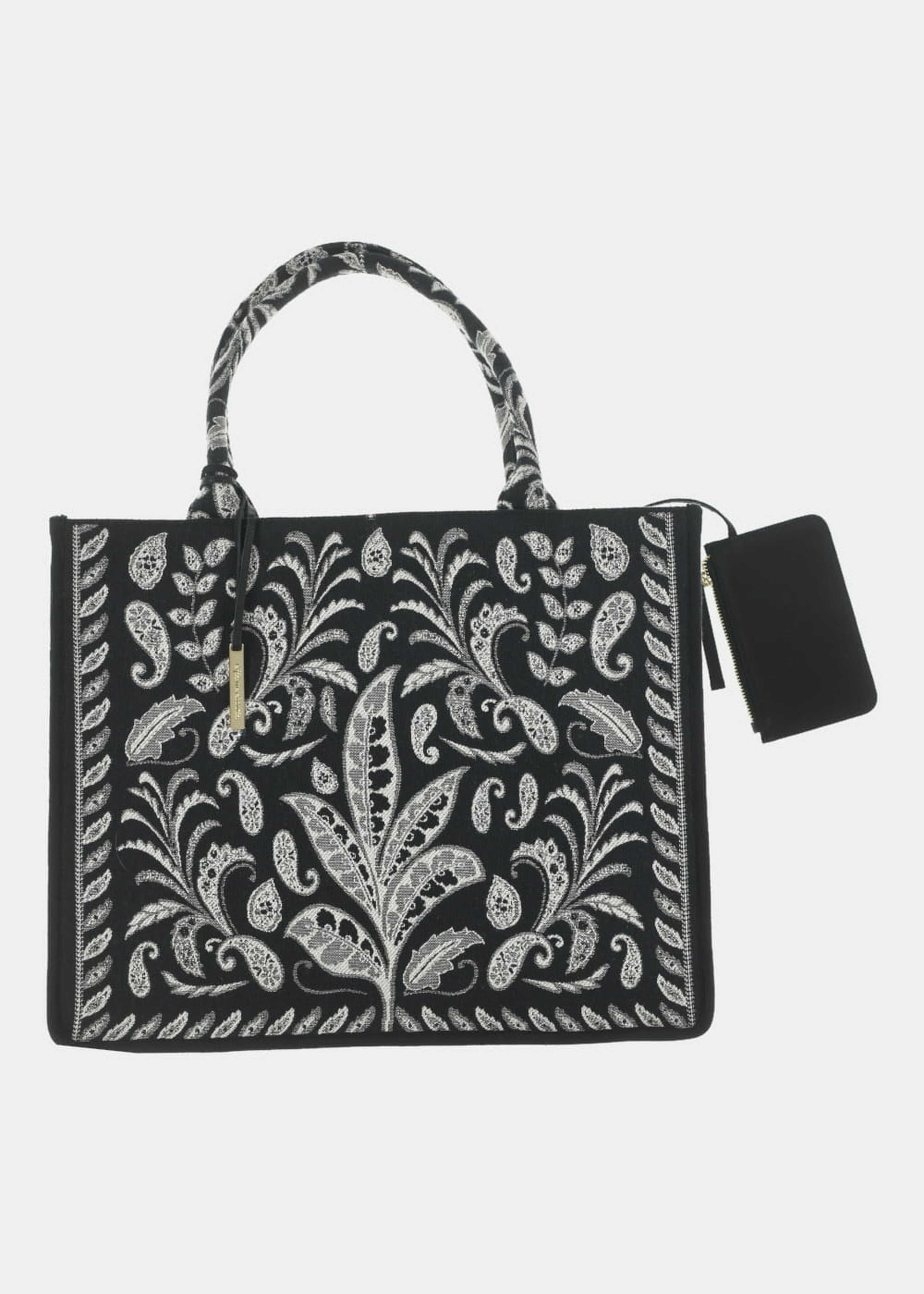 black and white jacquard tote bag