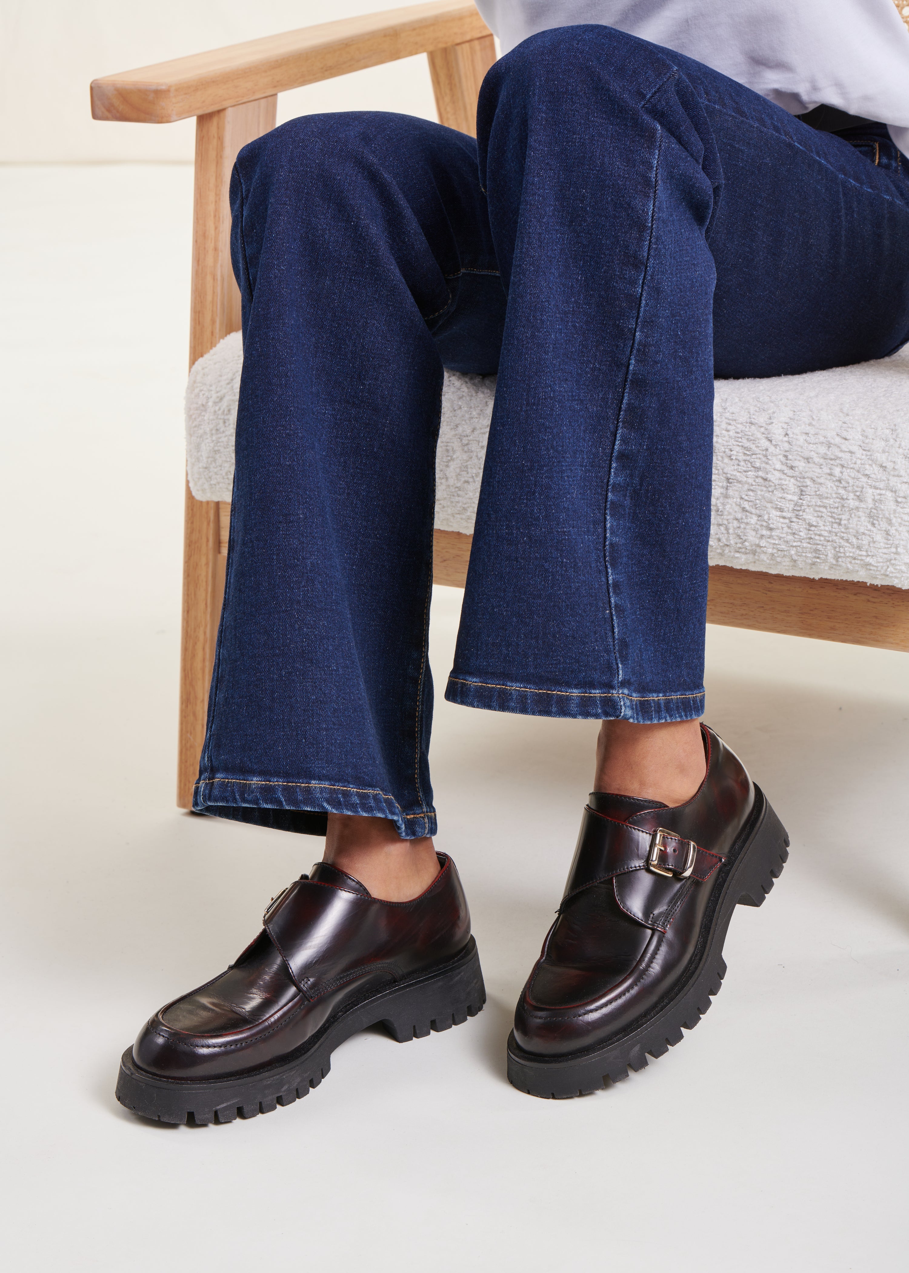 Plum derbies with buckle