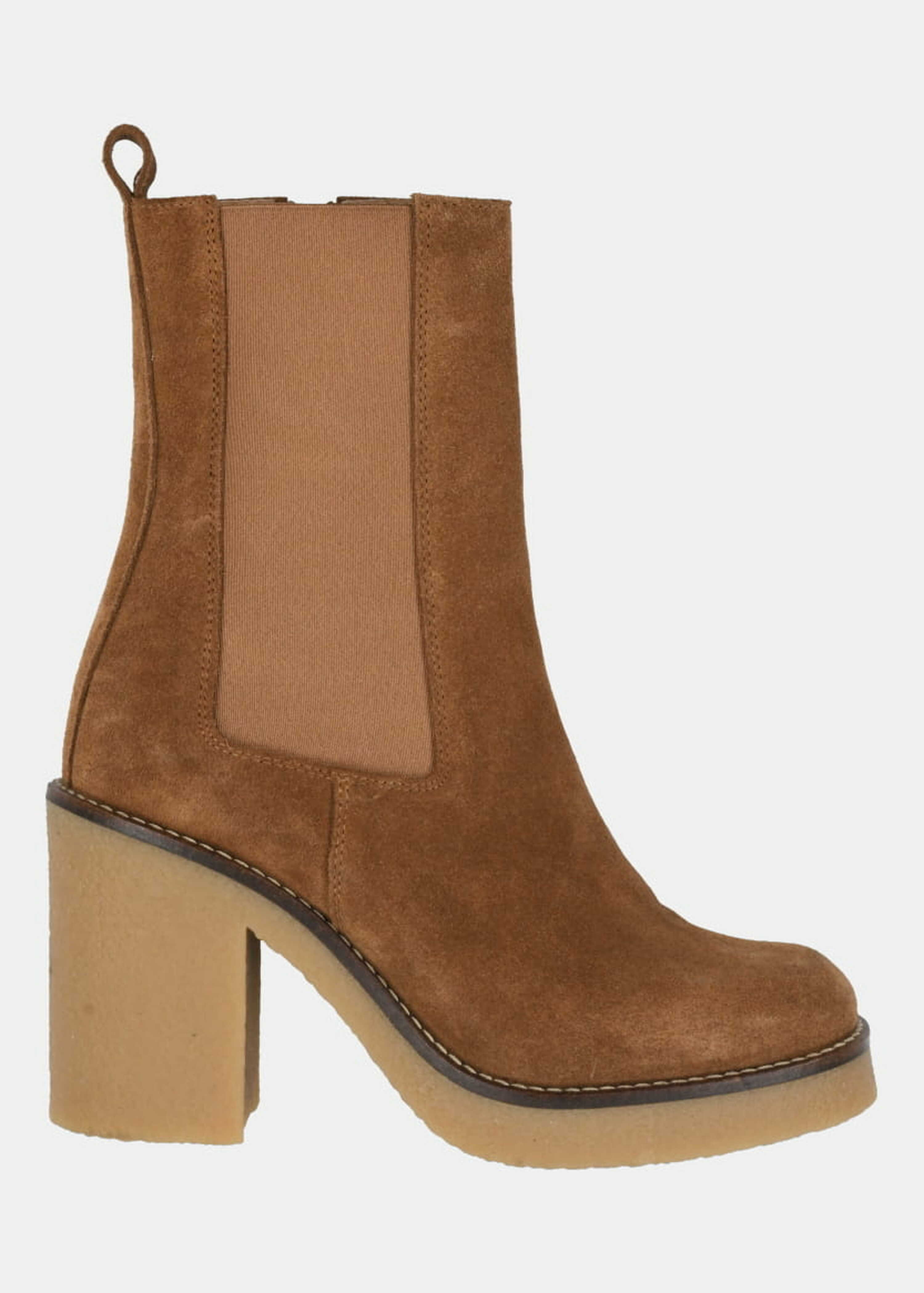 Camel leather heeled ankle boots