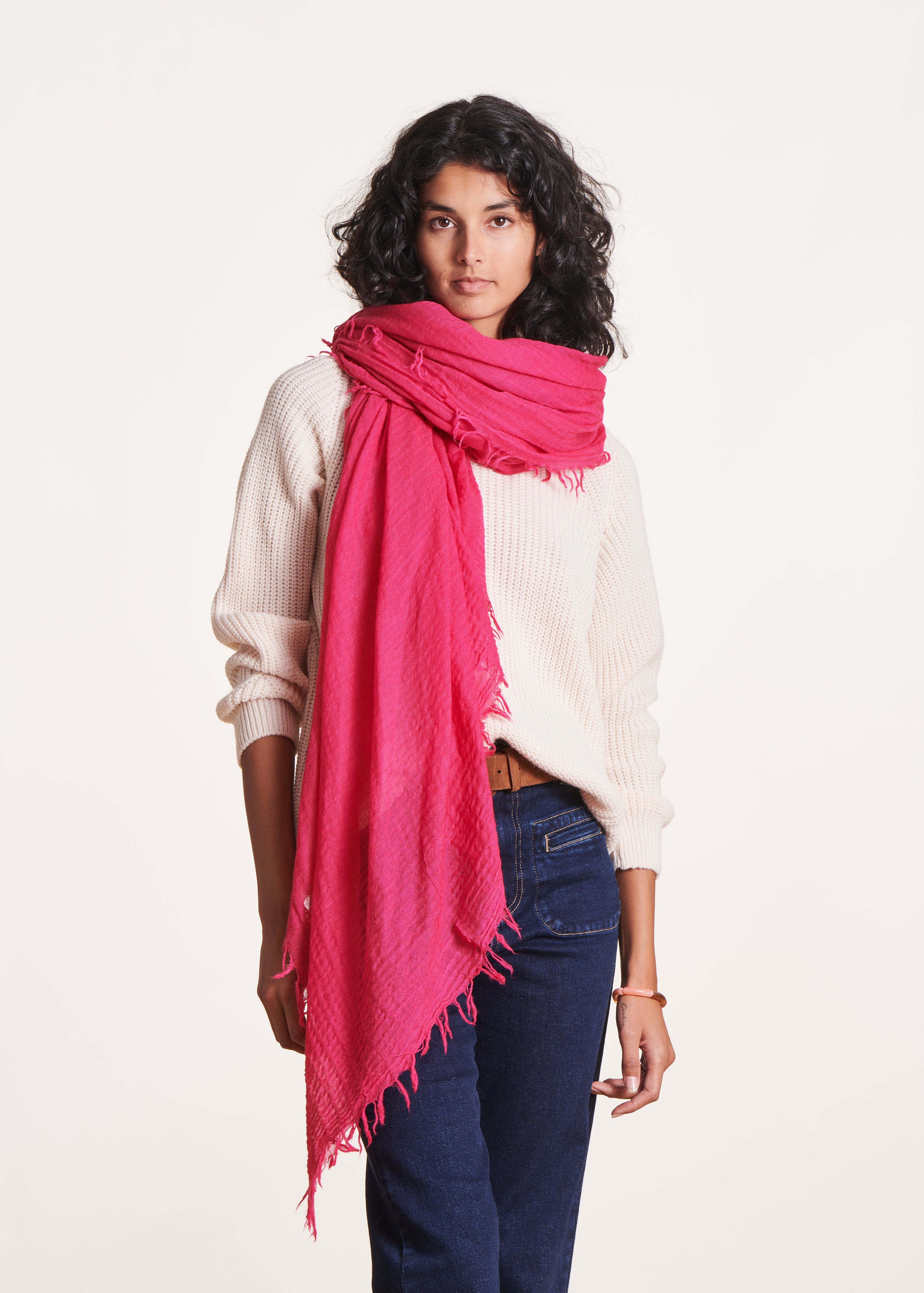 Fuchsia pink wool scarf