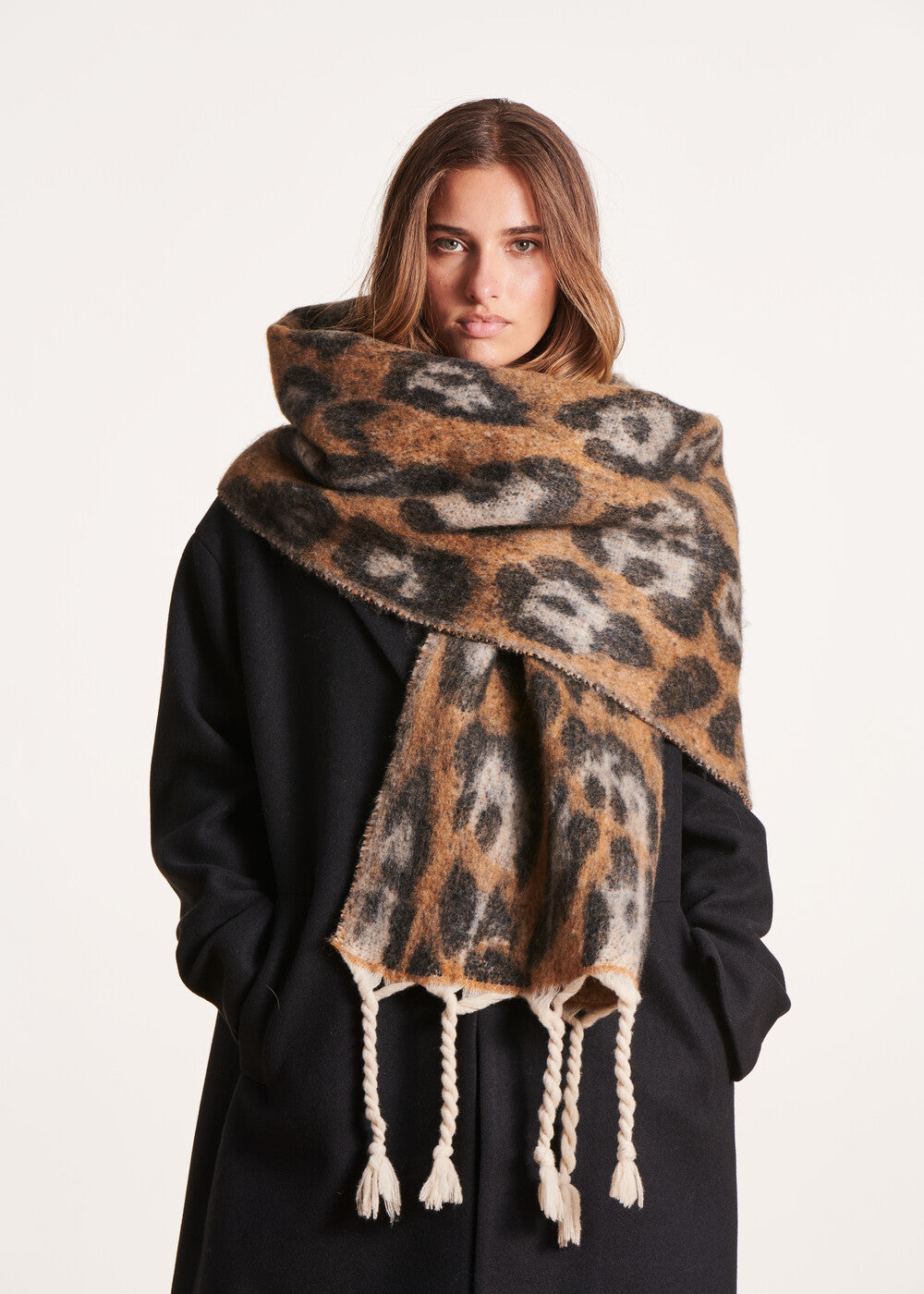 Leopard print wide scarf