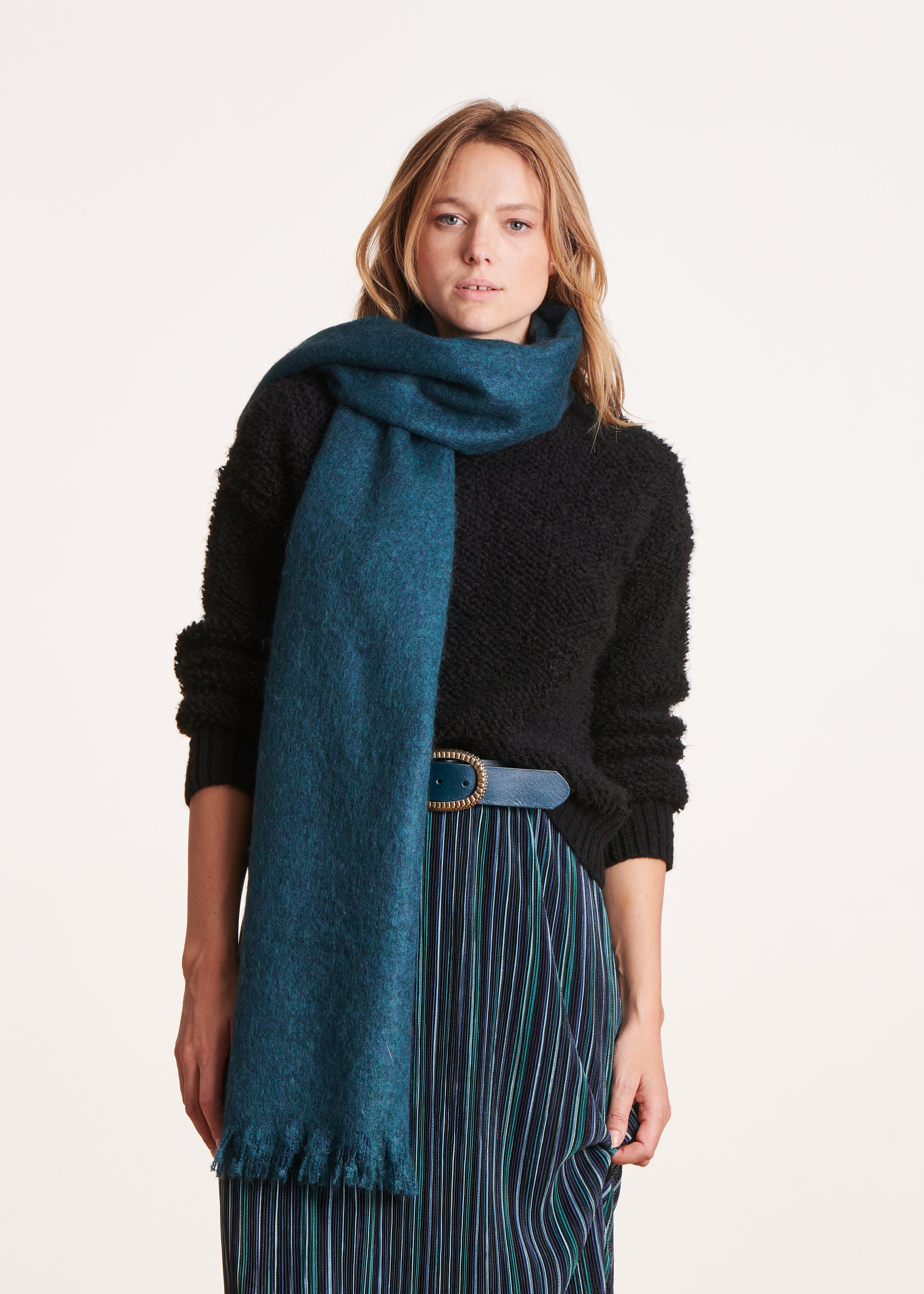 Plain petrol blue scarf