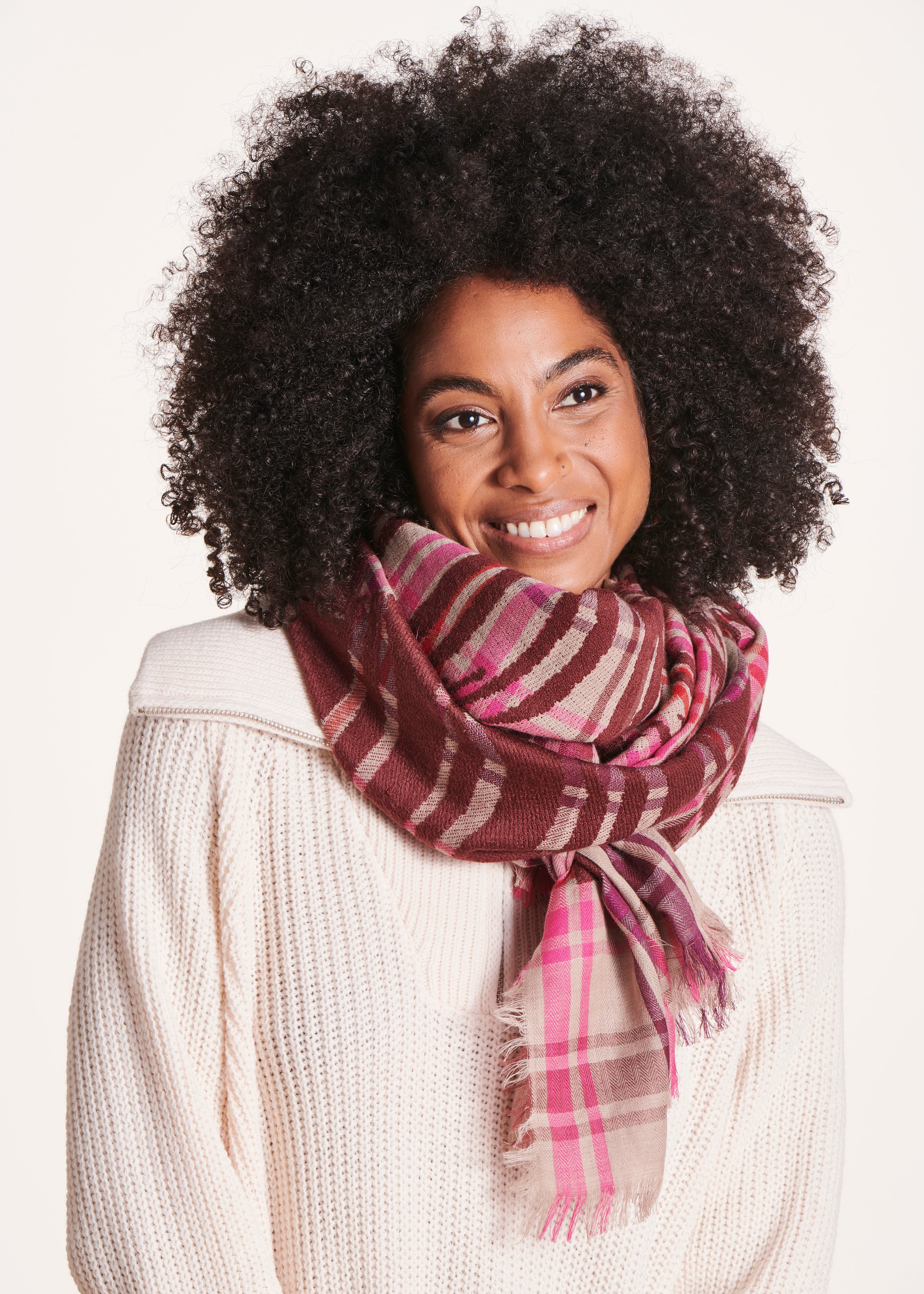 Pink plaid wool scarf