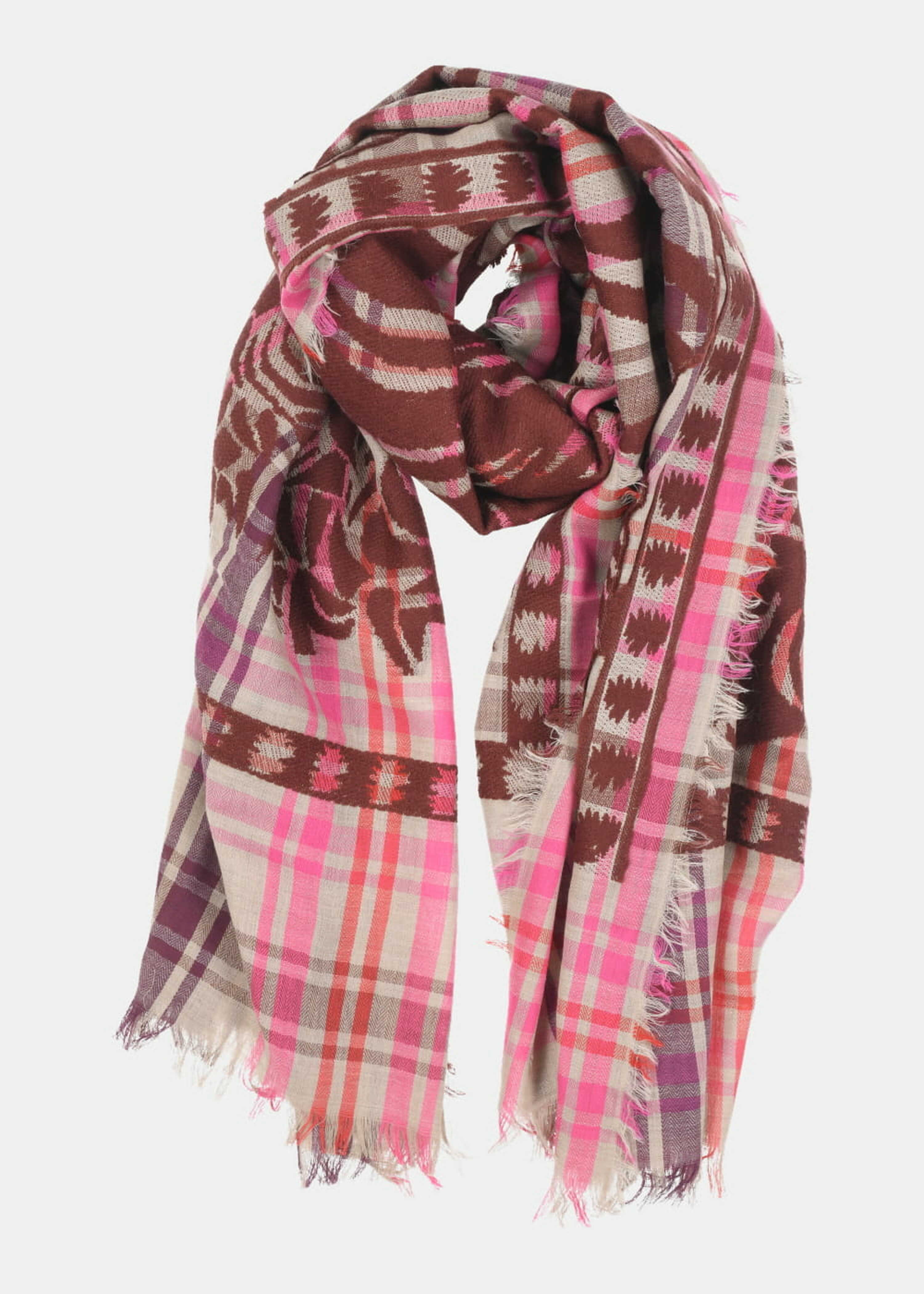 Pink plaid wool scarf