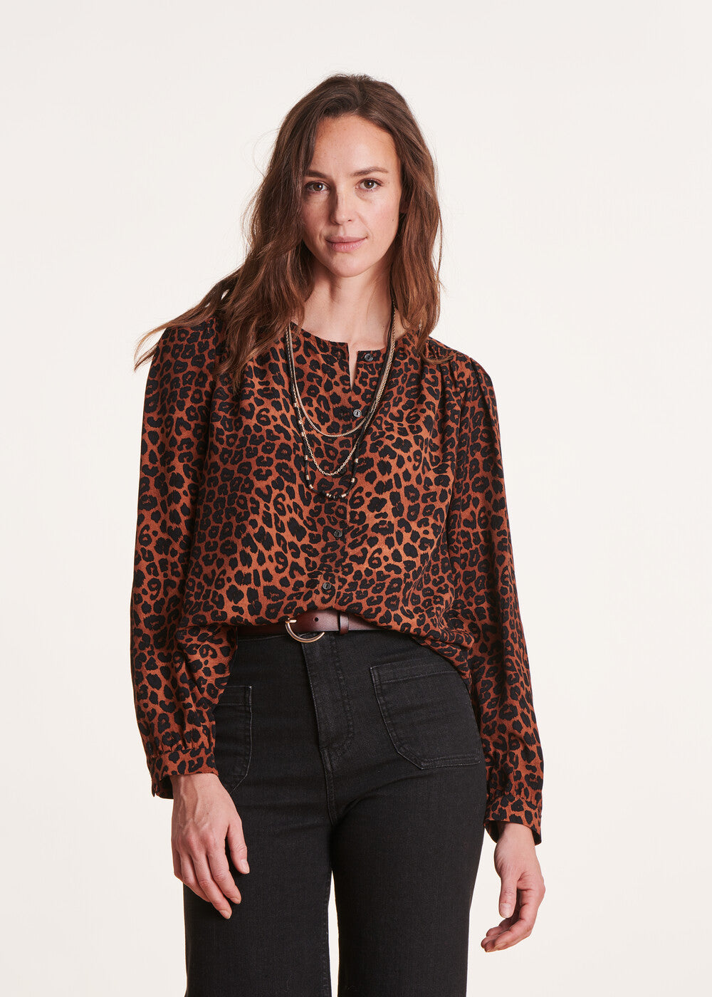 Leopard print terracotta loose blouse