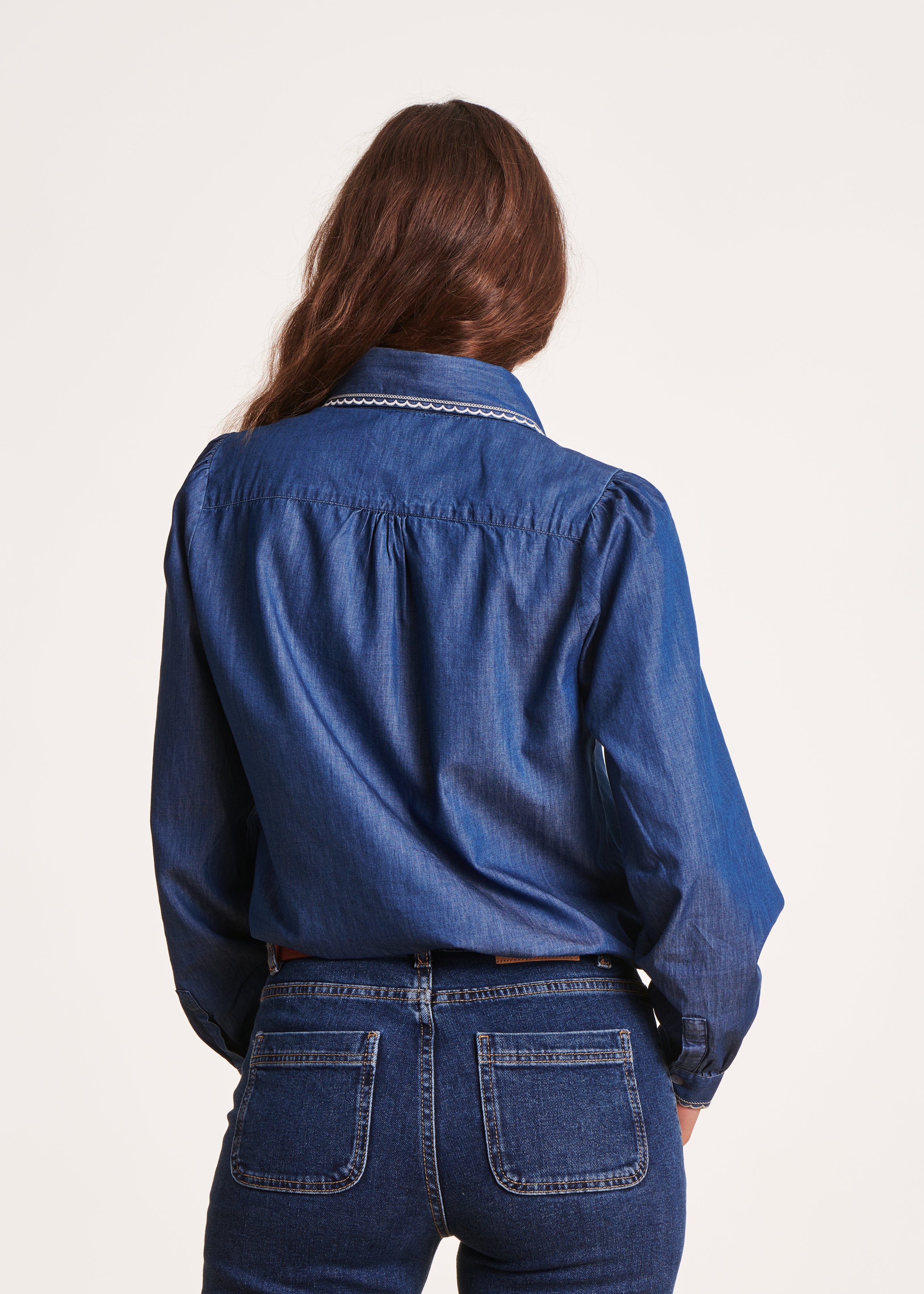 Organic cotton denim shirt with embroidery