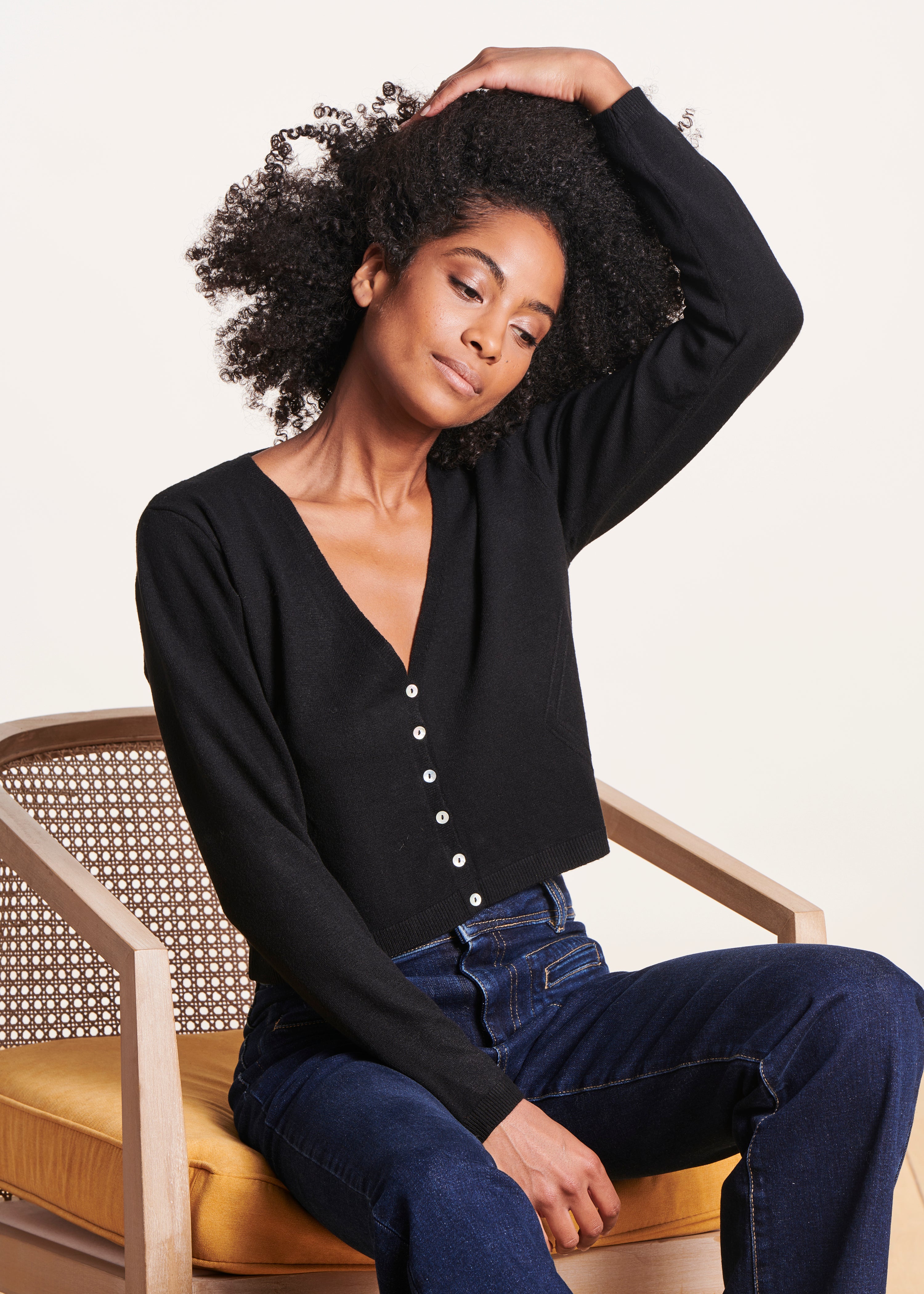 Short black V-neck cardigan