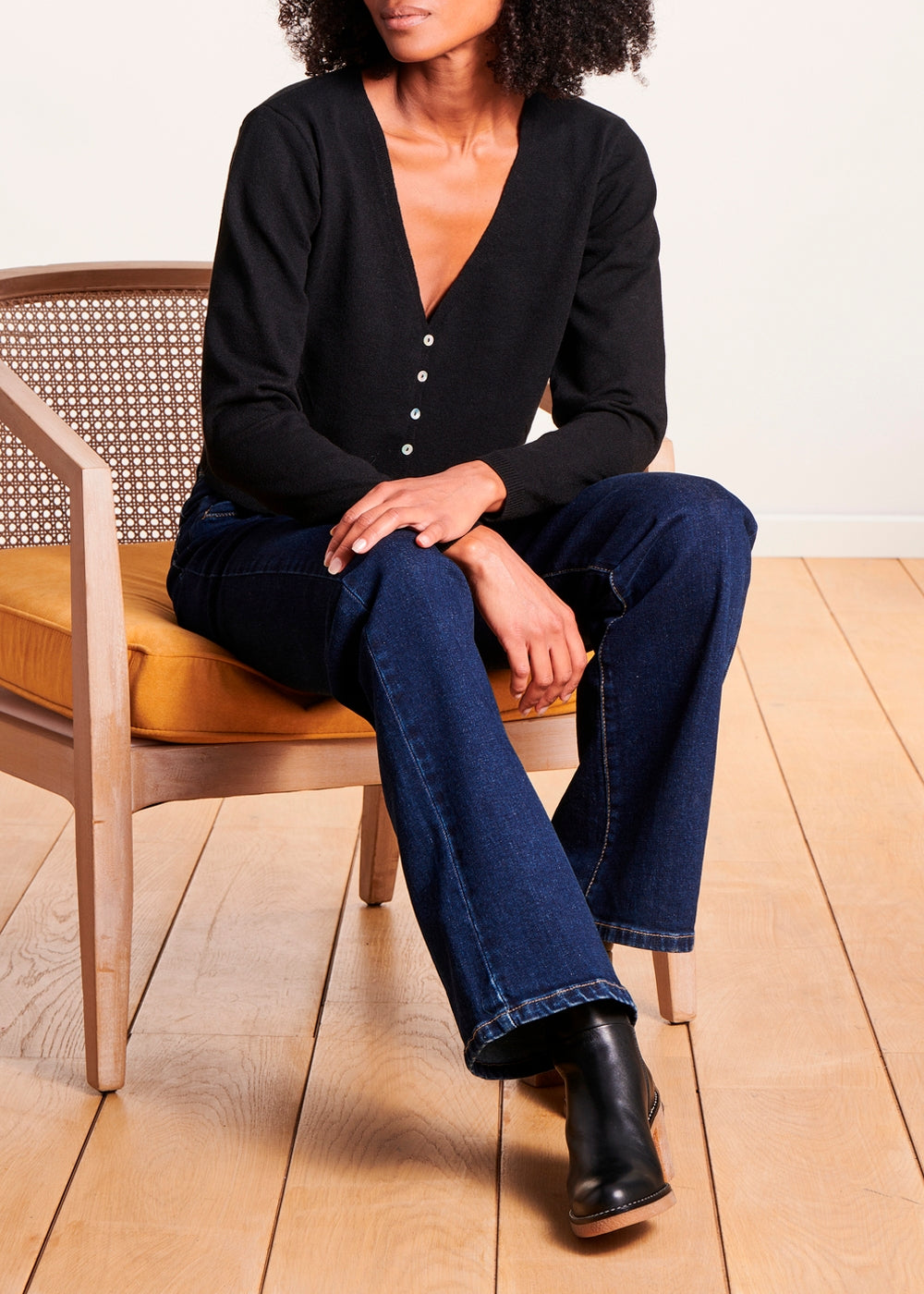 Short black V-neck cardigan