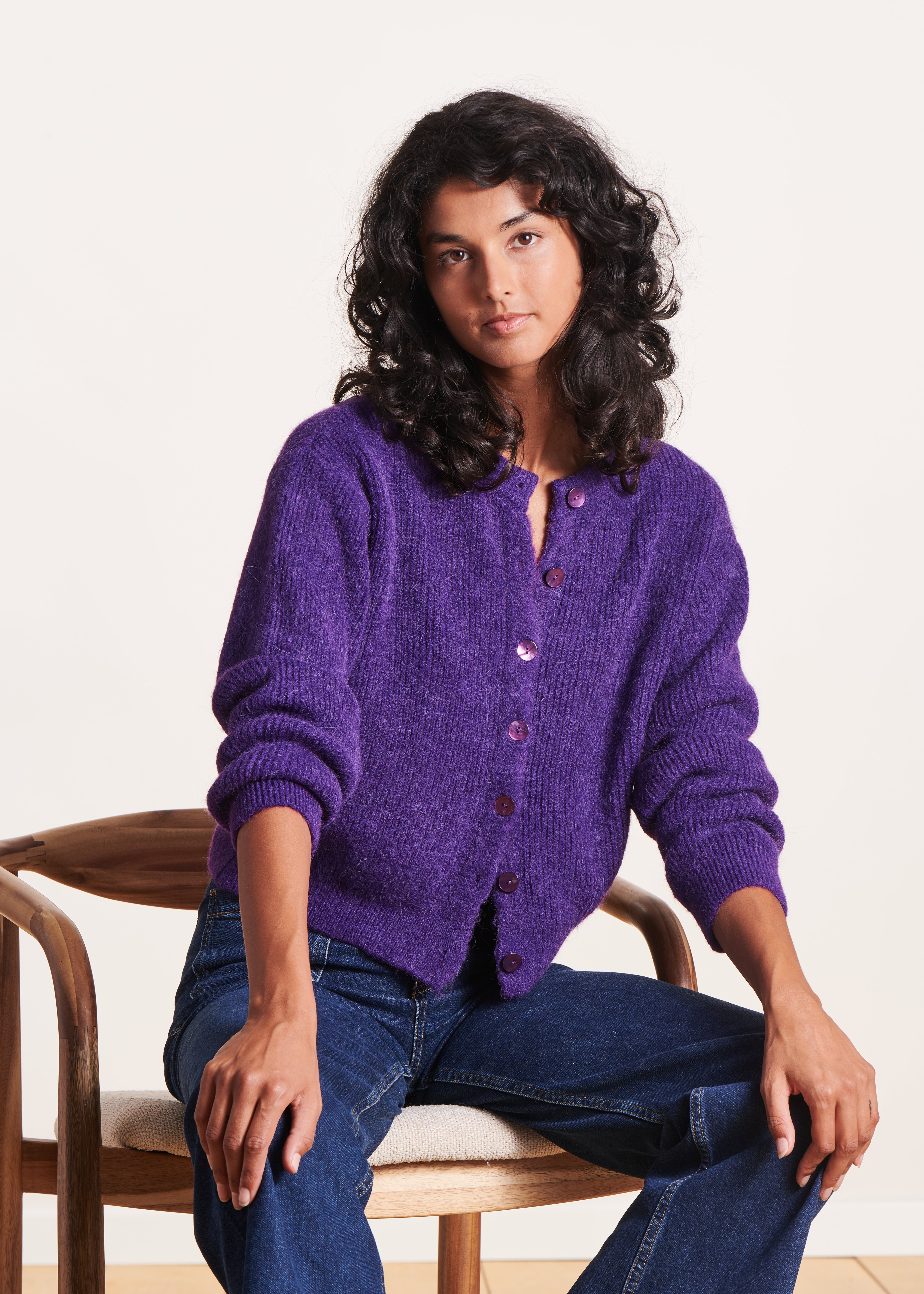 Purple loose-fitting ribbed cardigan