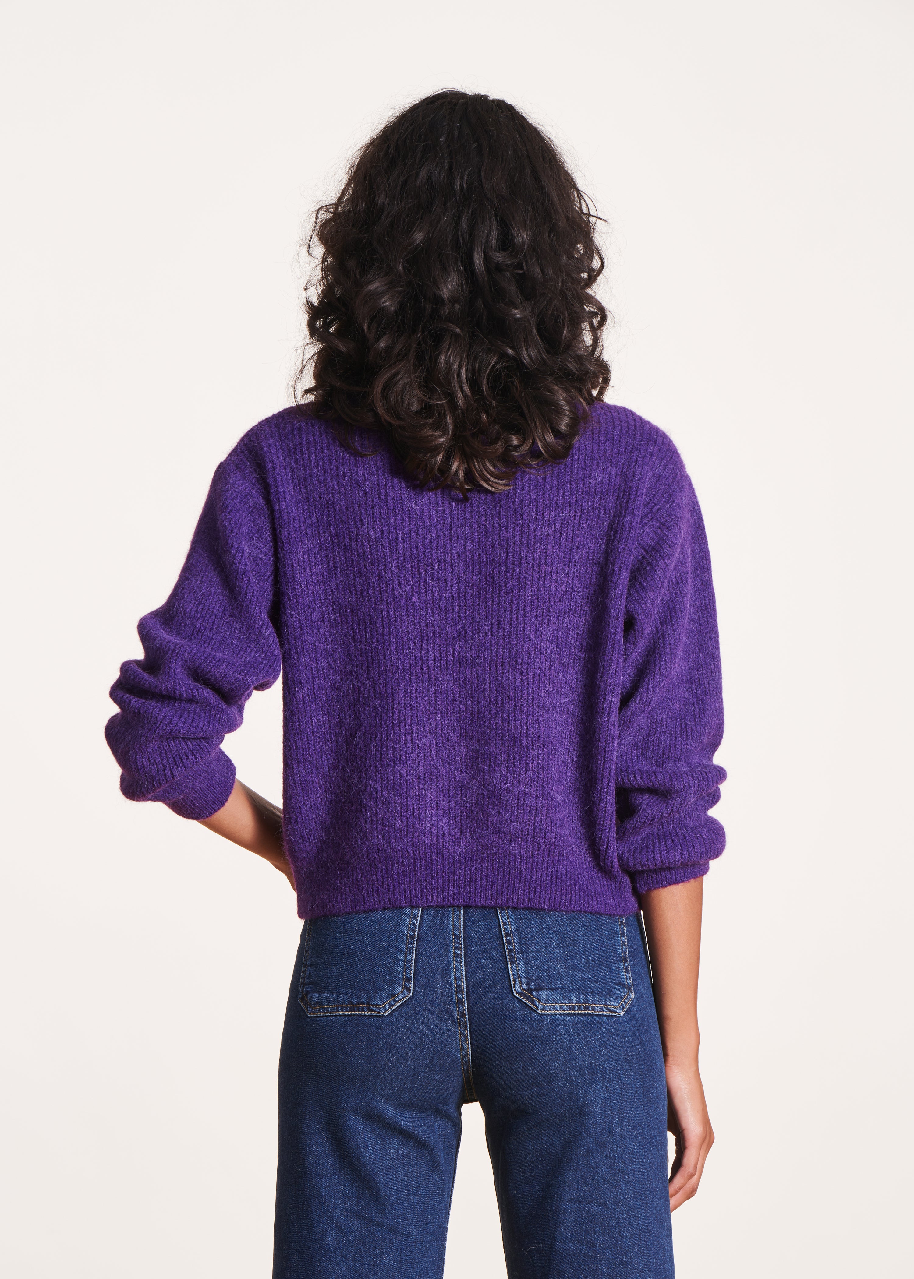 Purple loose-fitting ribbed cardigan