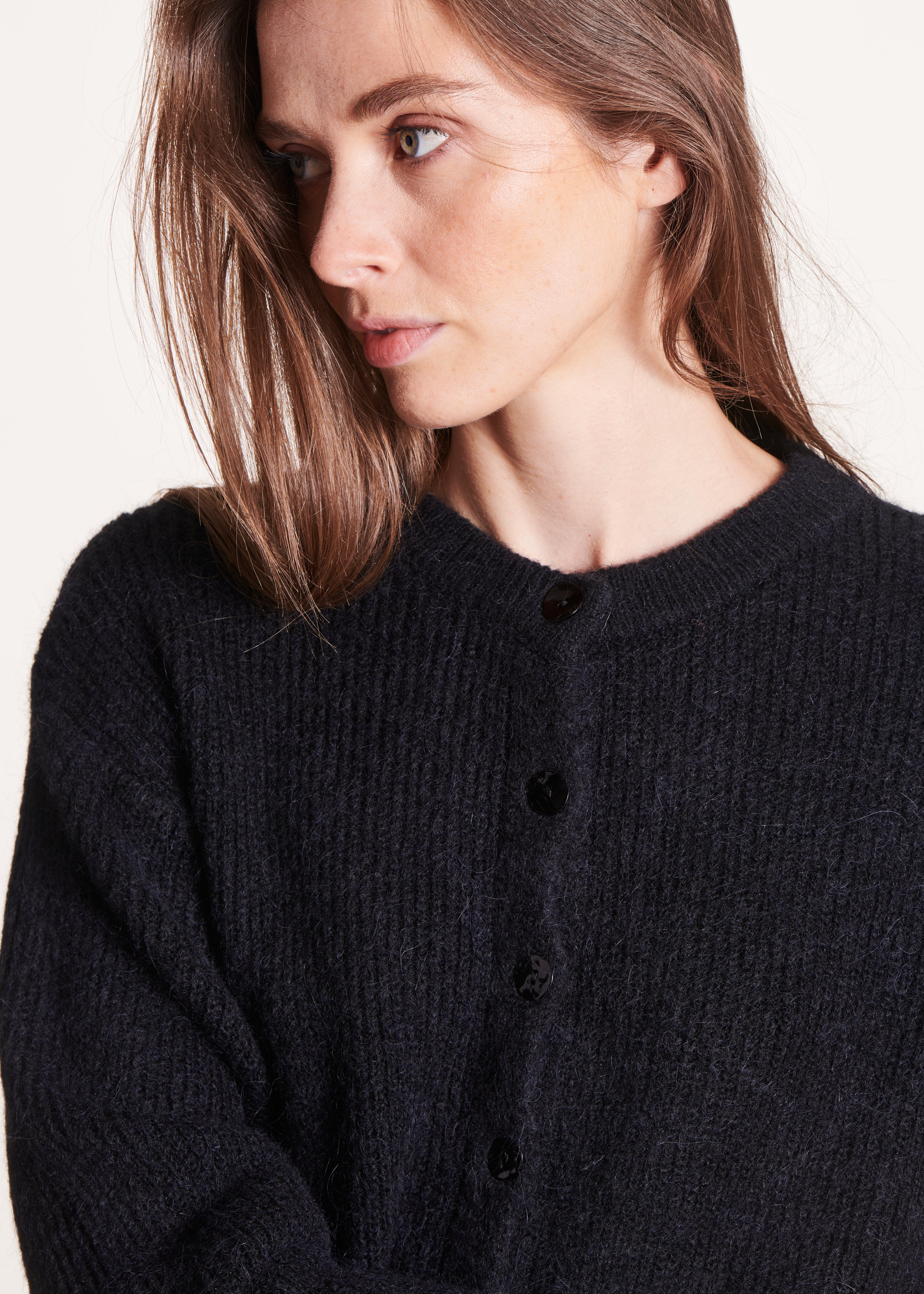 black loose-fitting ribbed cardigan