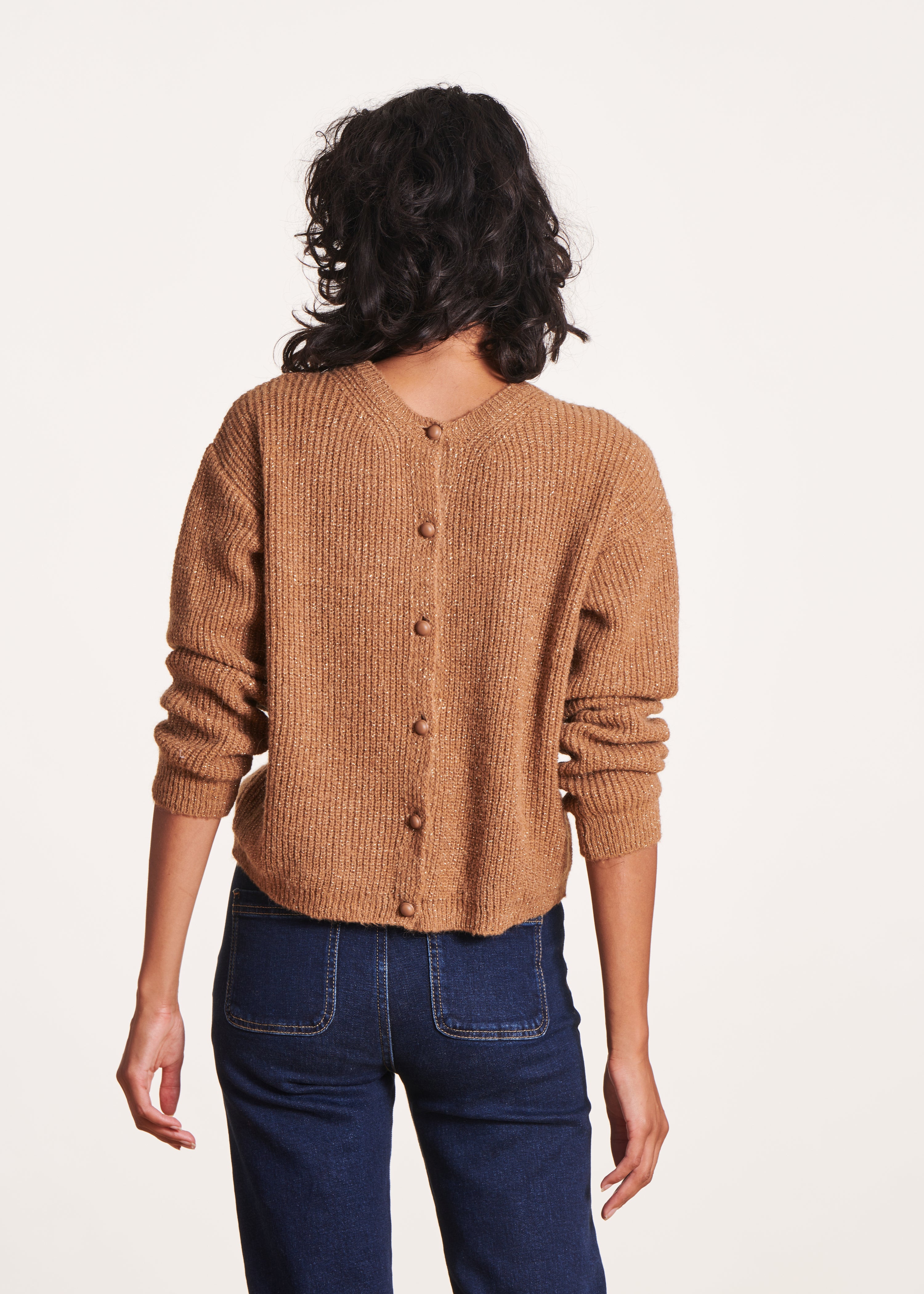 Camel iridescent knit cardigan