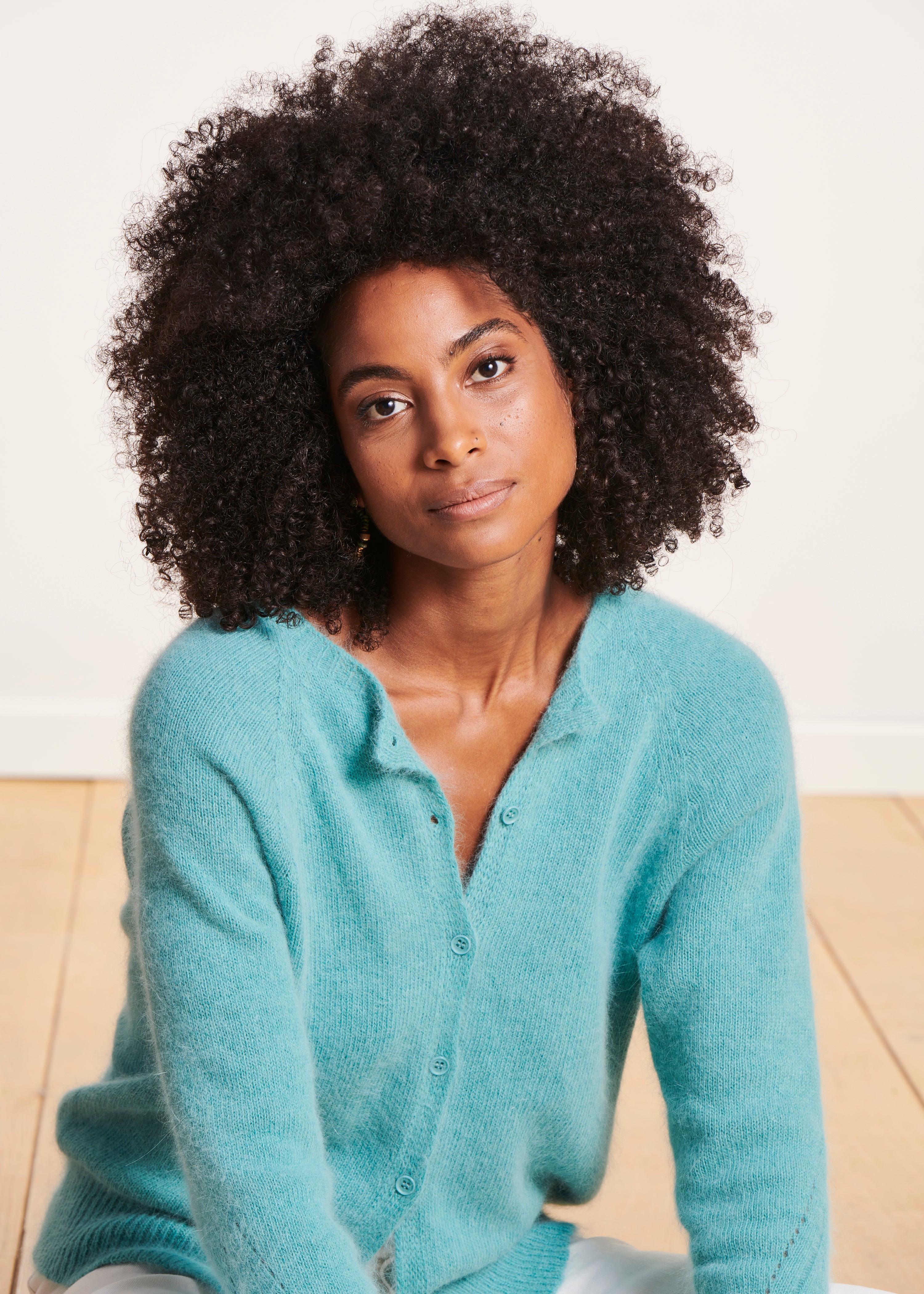 Mint green angora cardigan