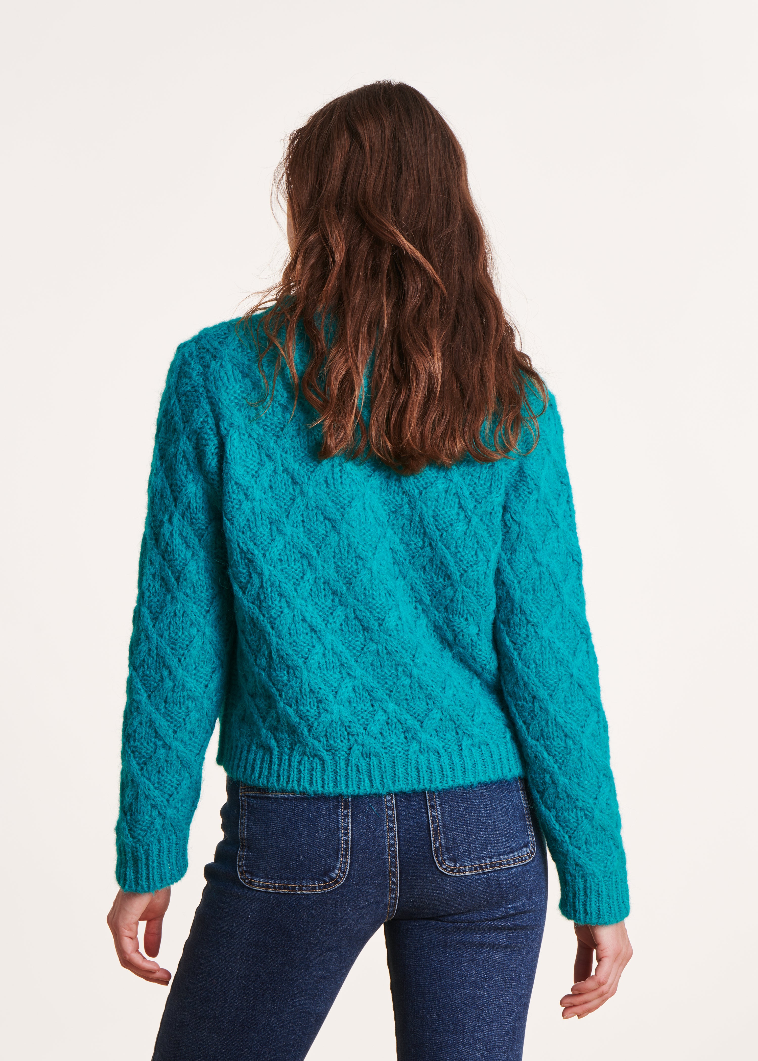 Indian blue short cardigan in beaded rib knit