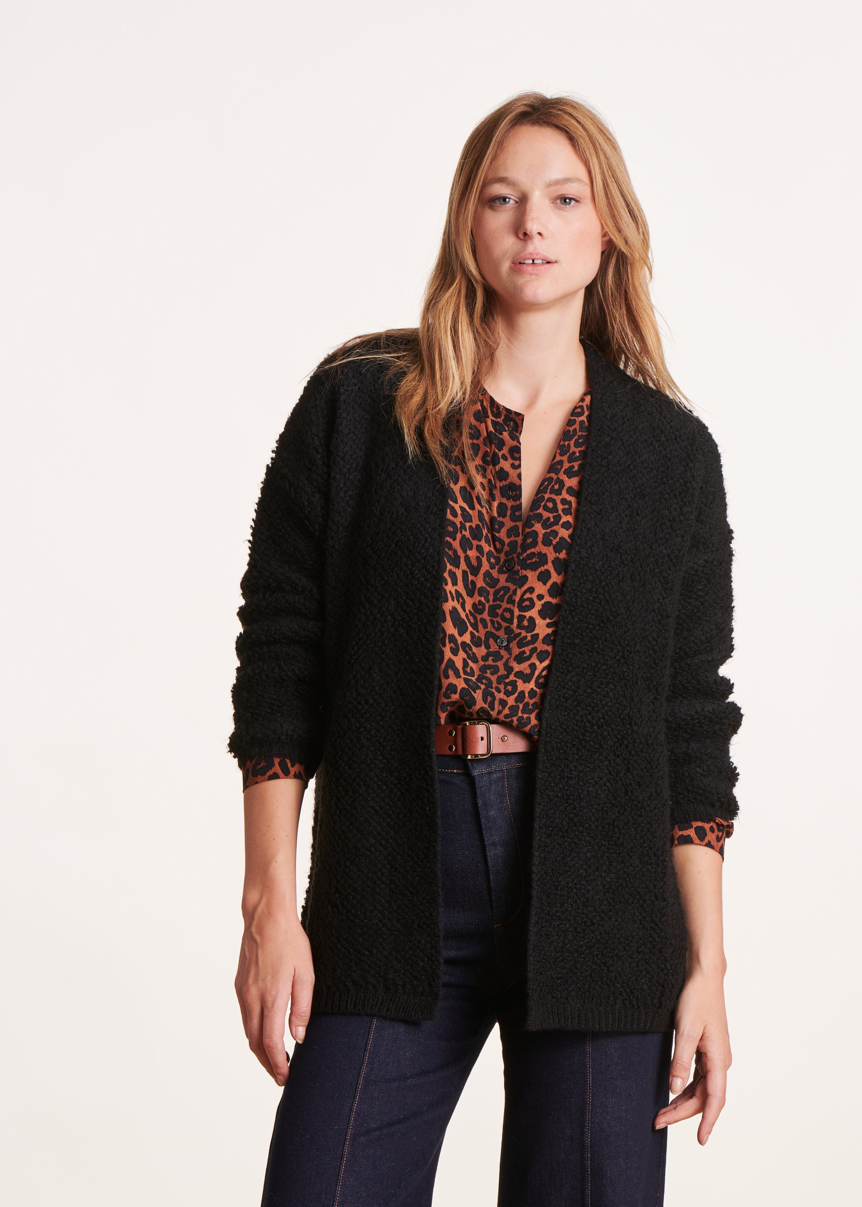 Loose black open cardigan