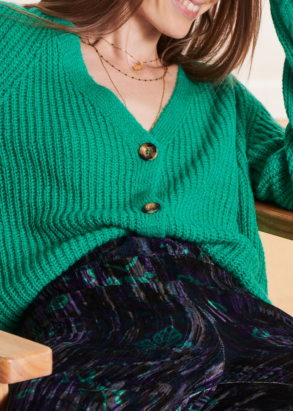 Gilet court vert menthe encolure V
