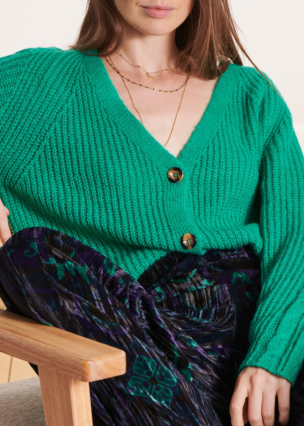 Gilet court vert menthe encolure V