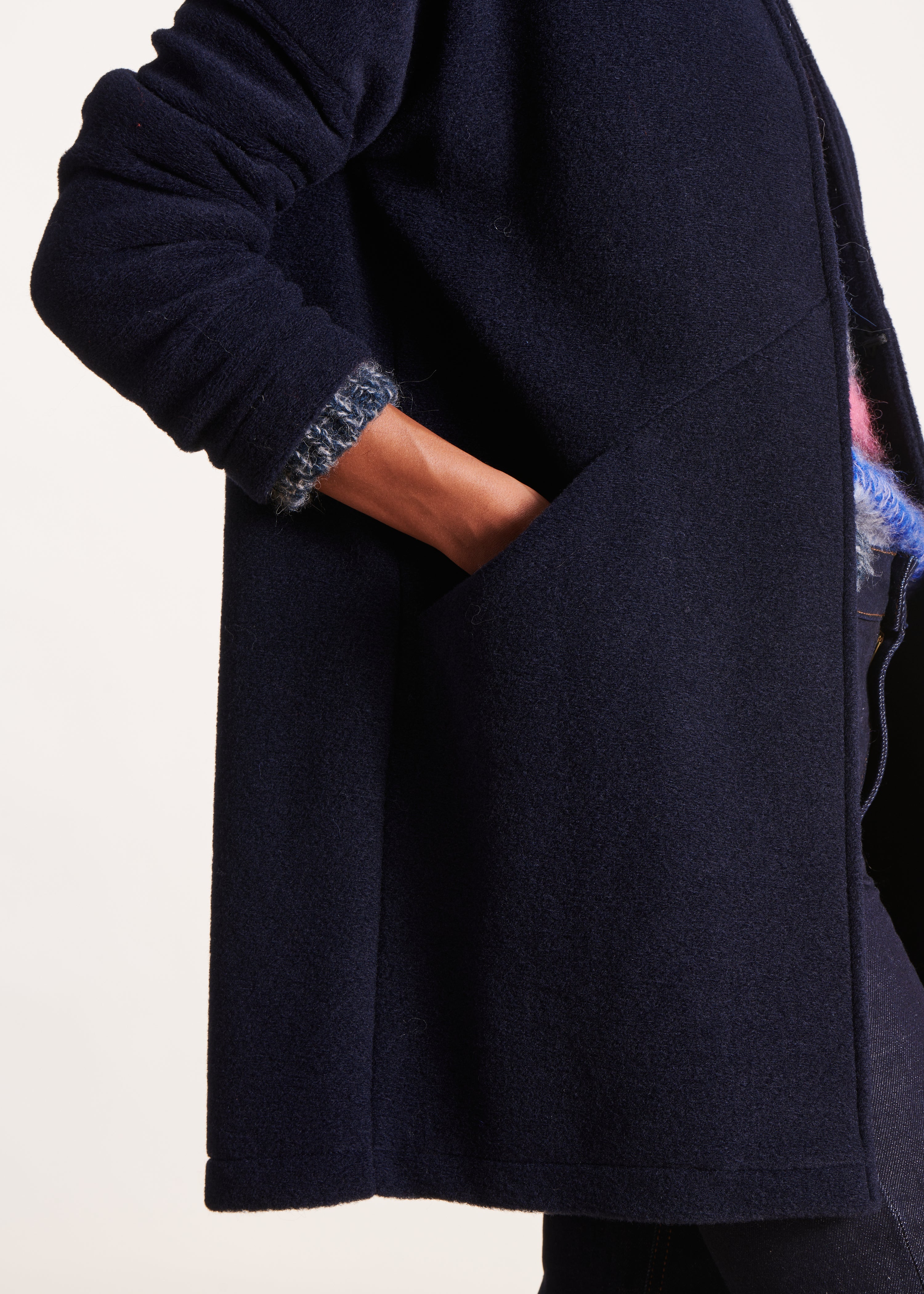 Mid-season navy blue wool coat