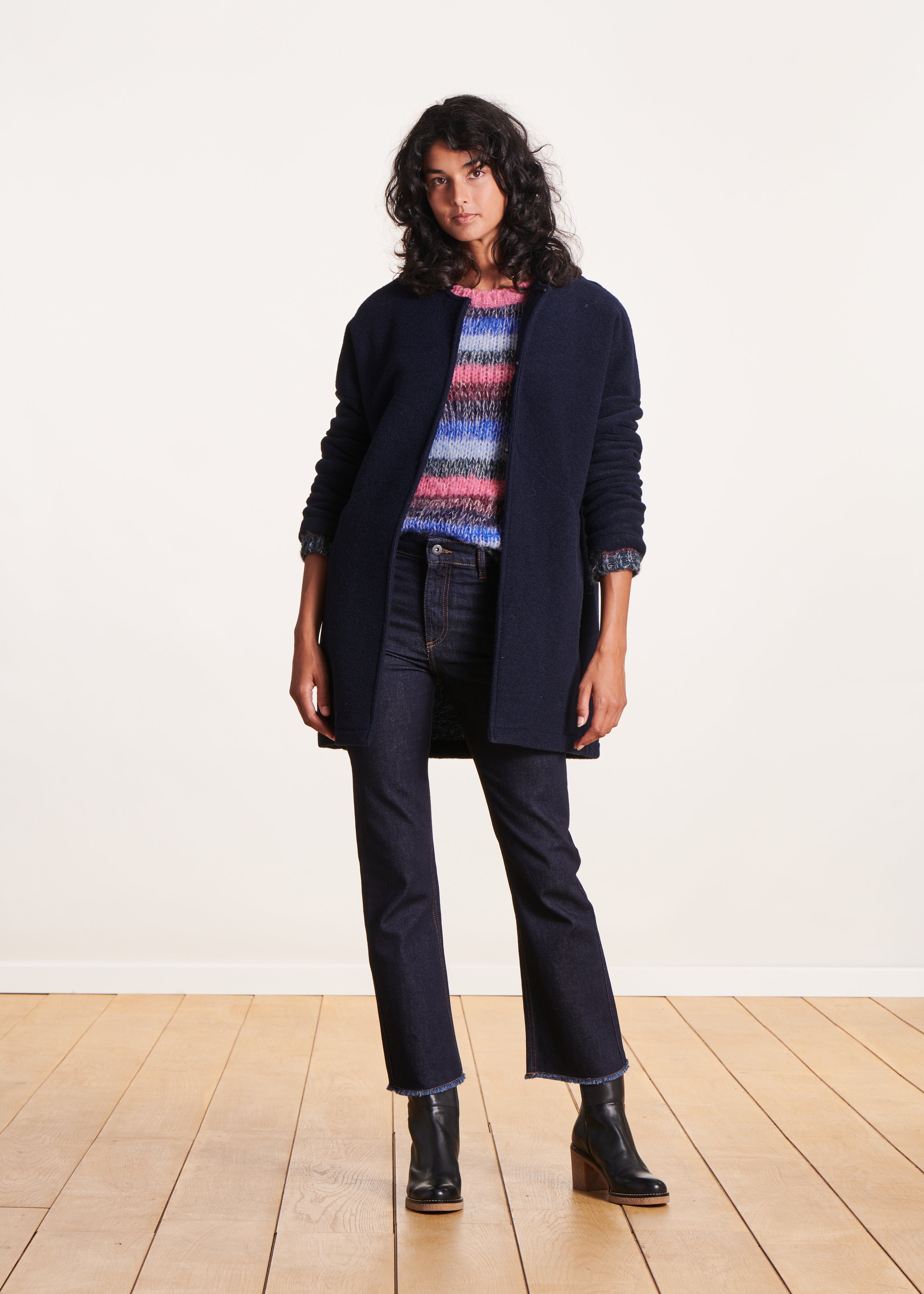 Mid-season navy blue wool coat