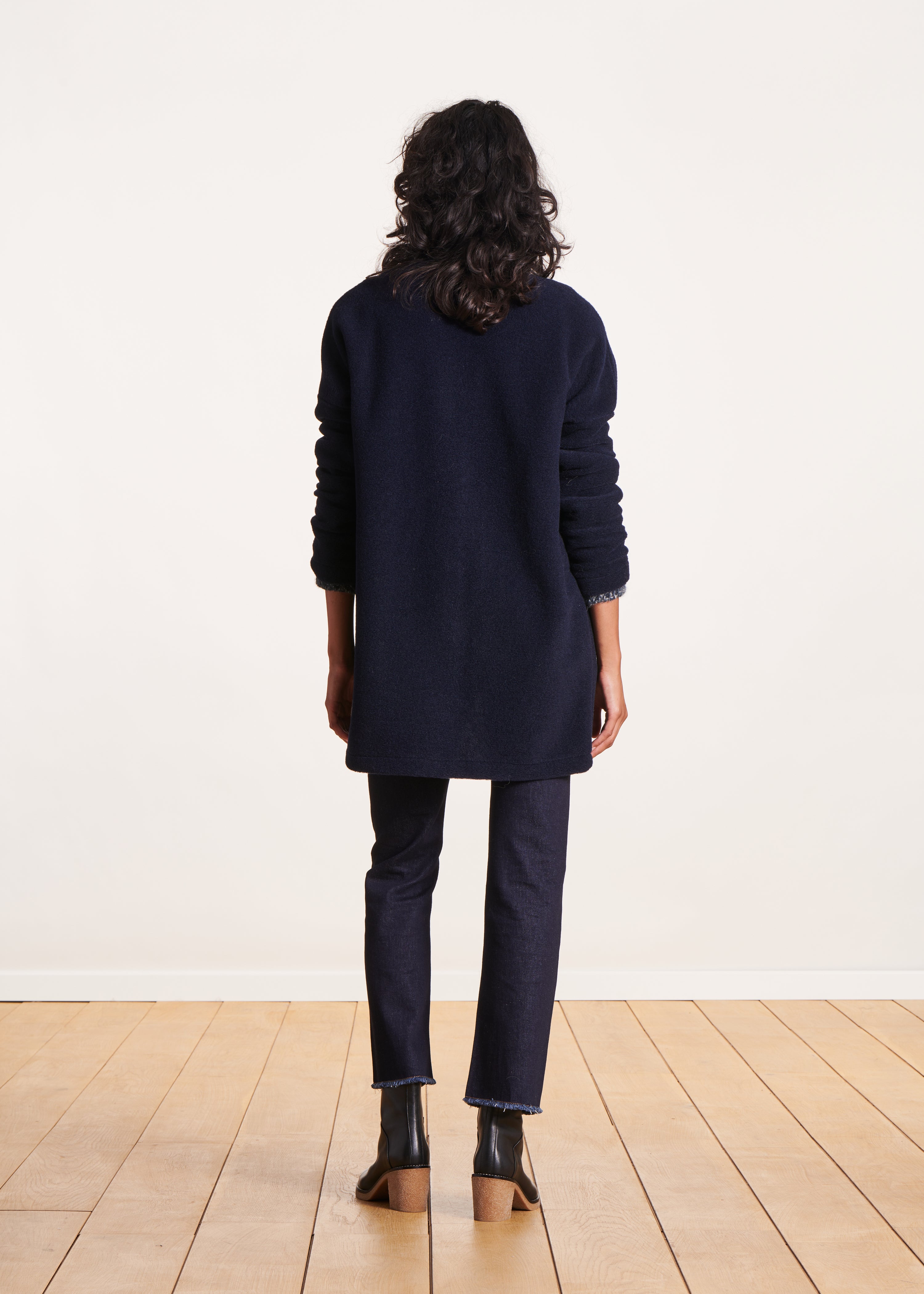 Mid-season navy blue wool coat