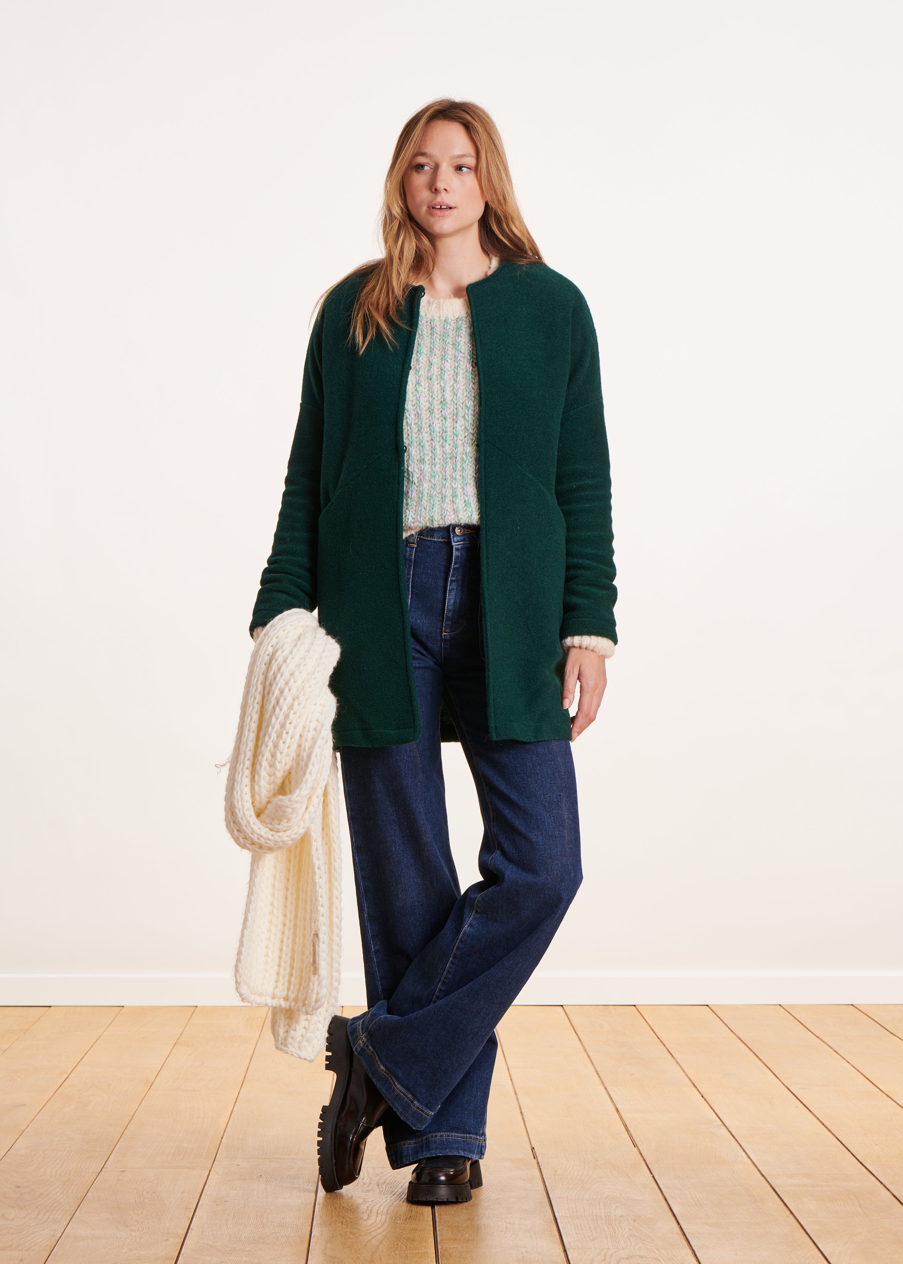 Manteau mi-saison vert canard en laine