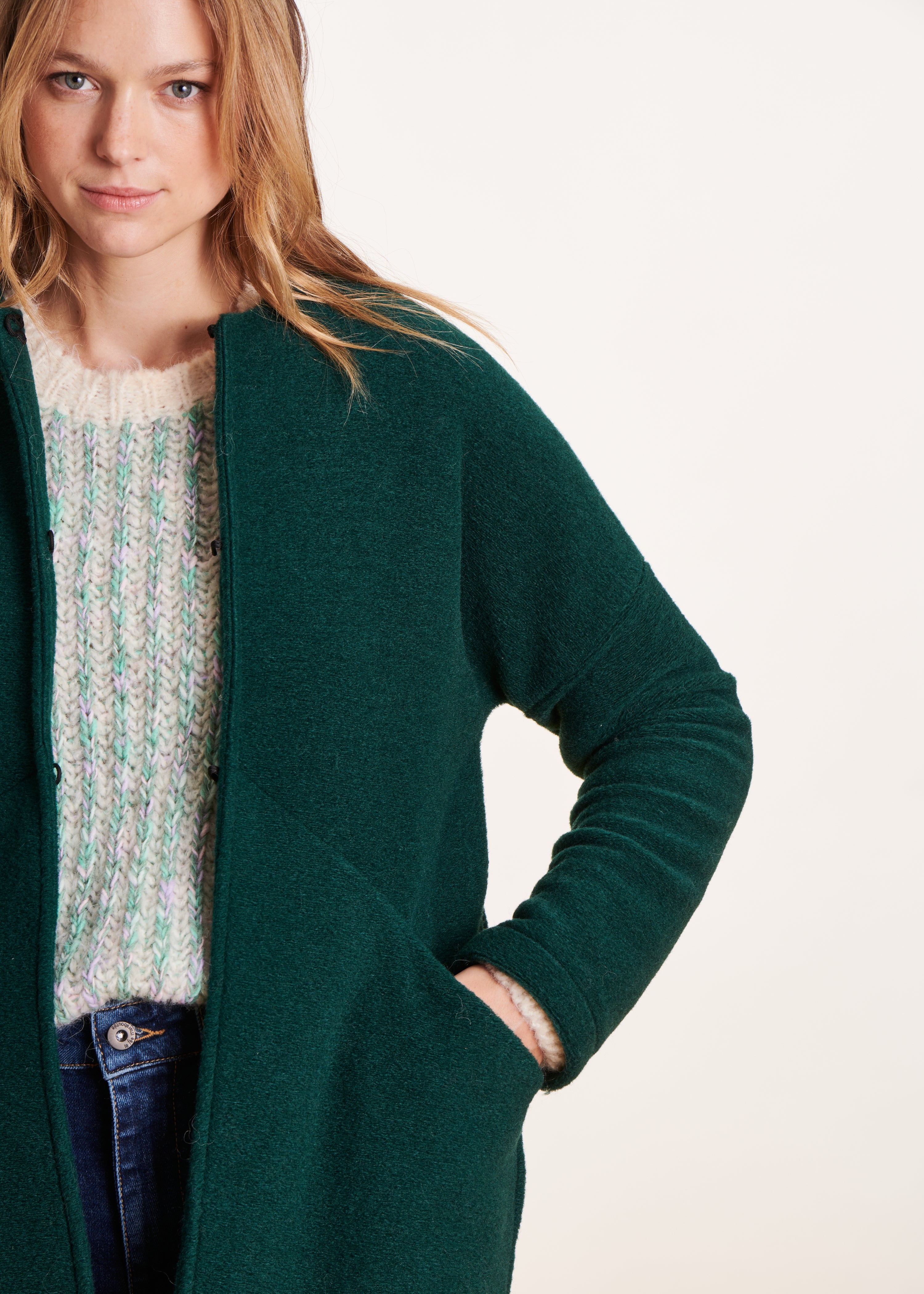 Manteau mi-saison vert canard en laine