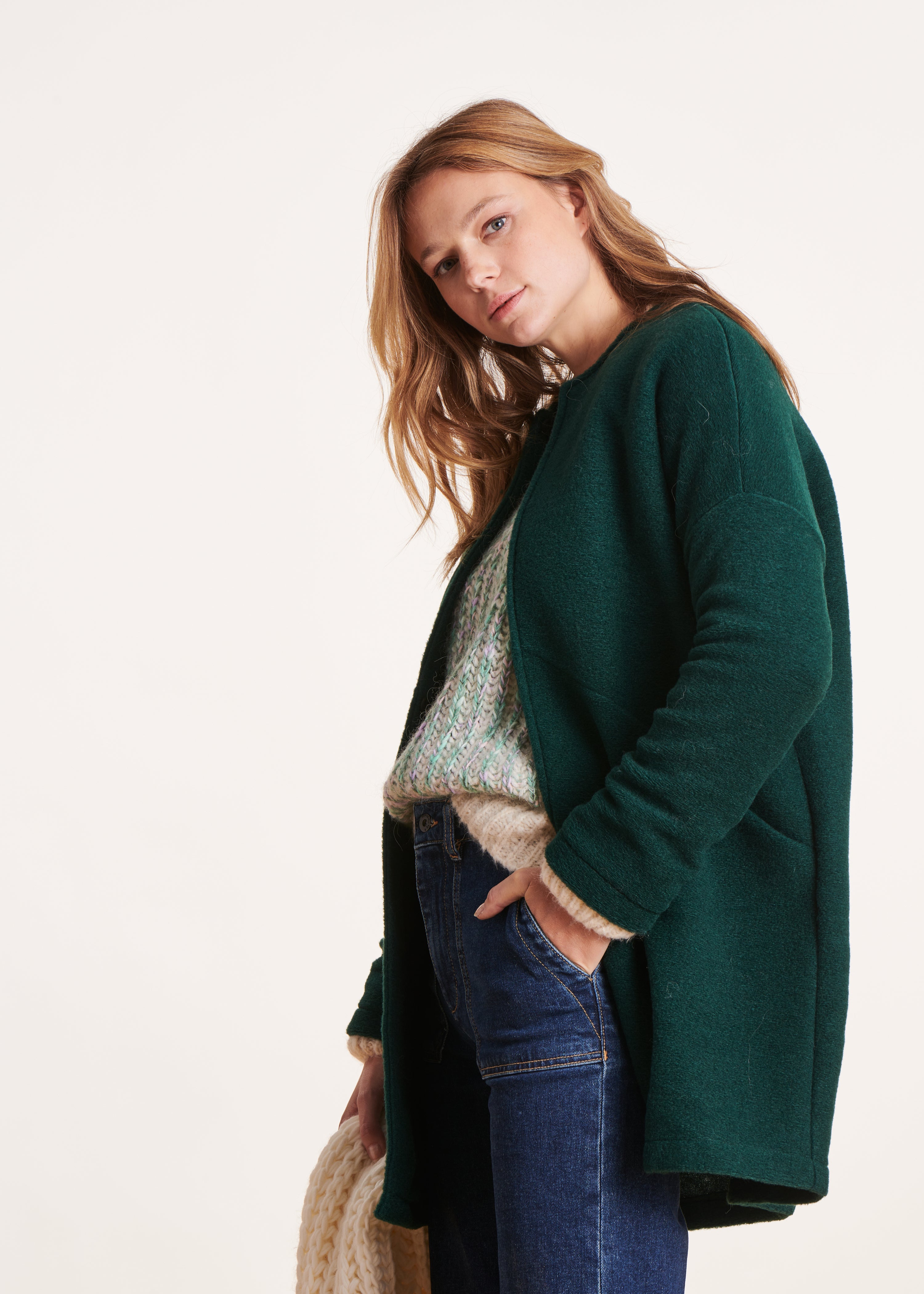 Manteau mi-saison vert canard en laine