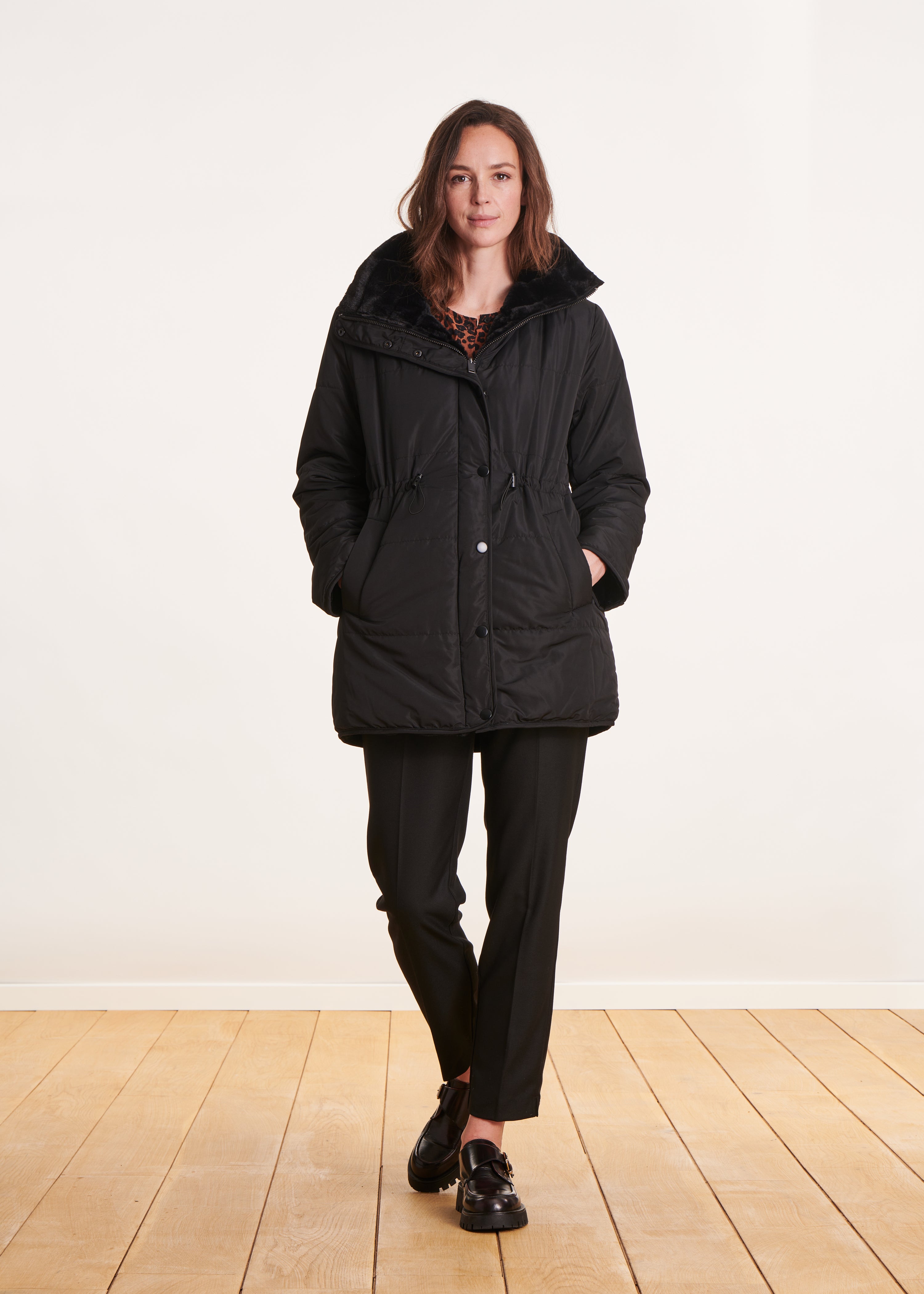 Black reversible hooded down jacket