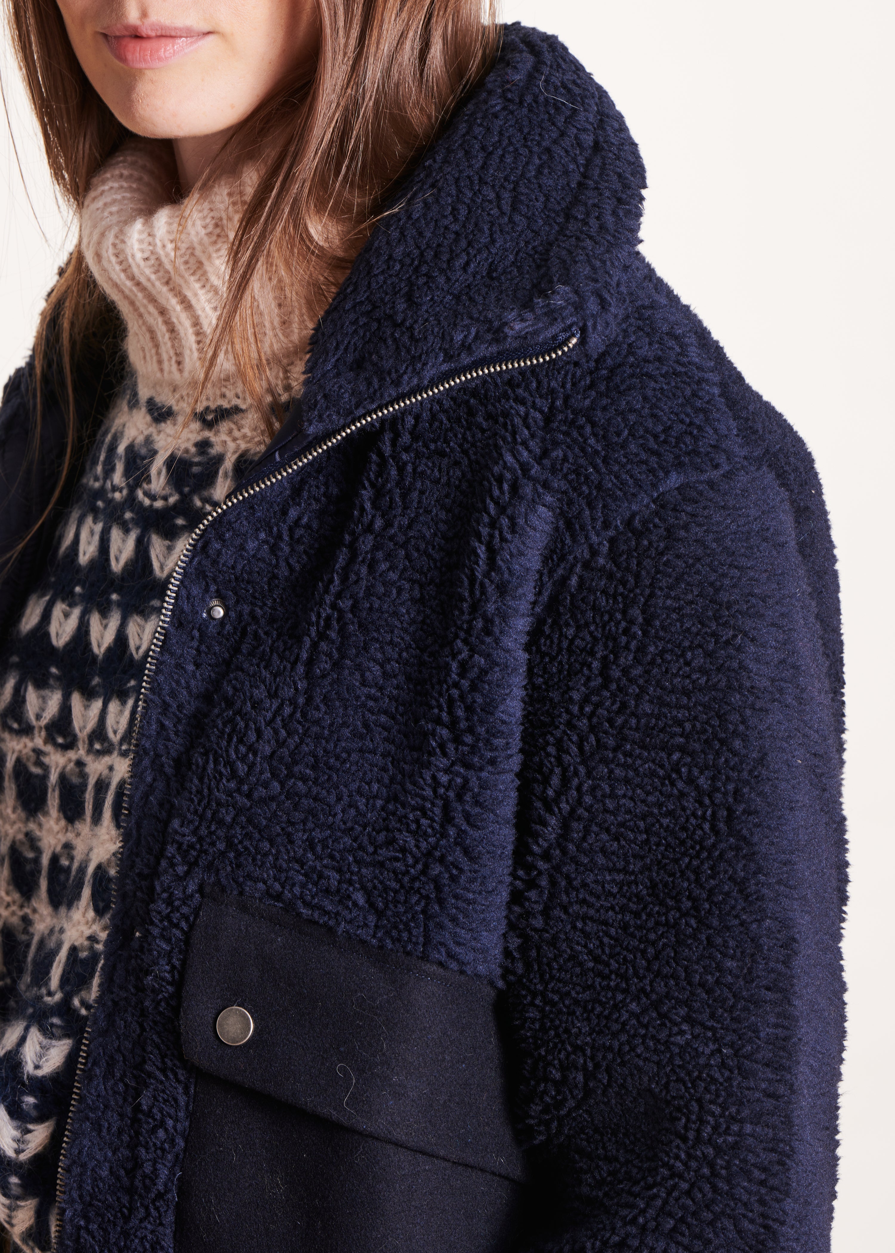 Blouson oversize bouclette bleu marine