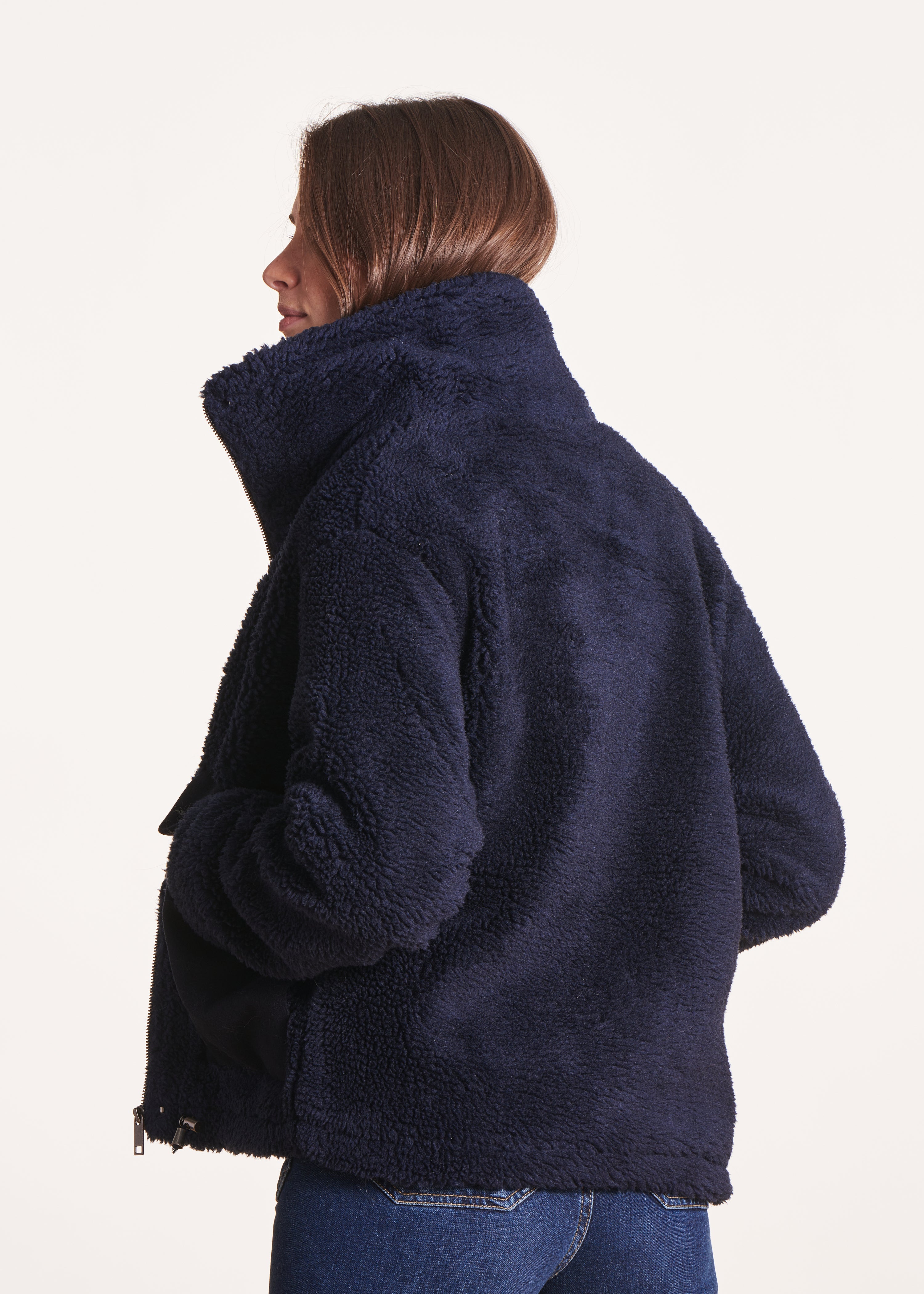 Blouson oversize bouclette bleu marine