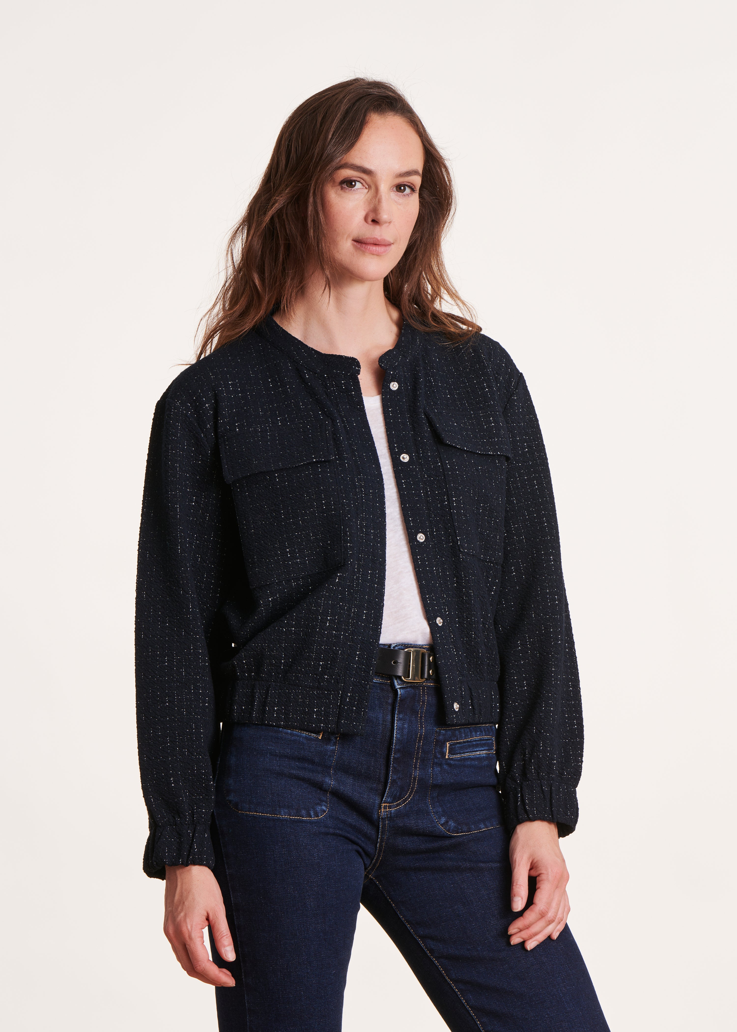 Blouson bomber bleu foncé en coton biologique