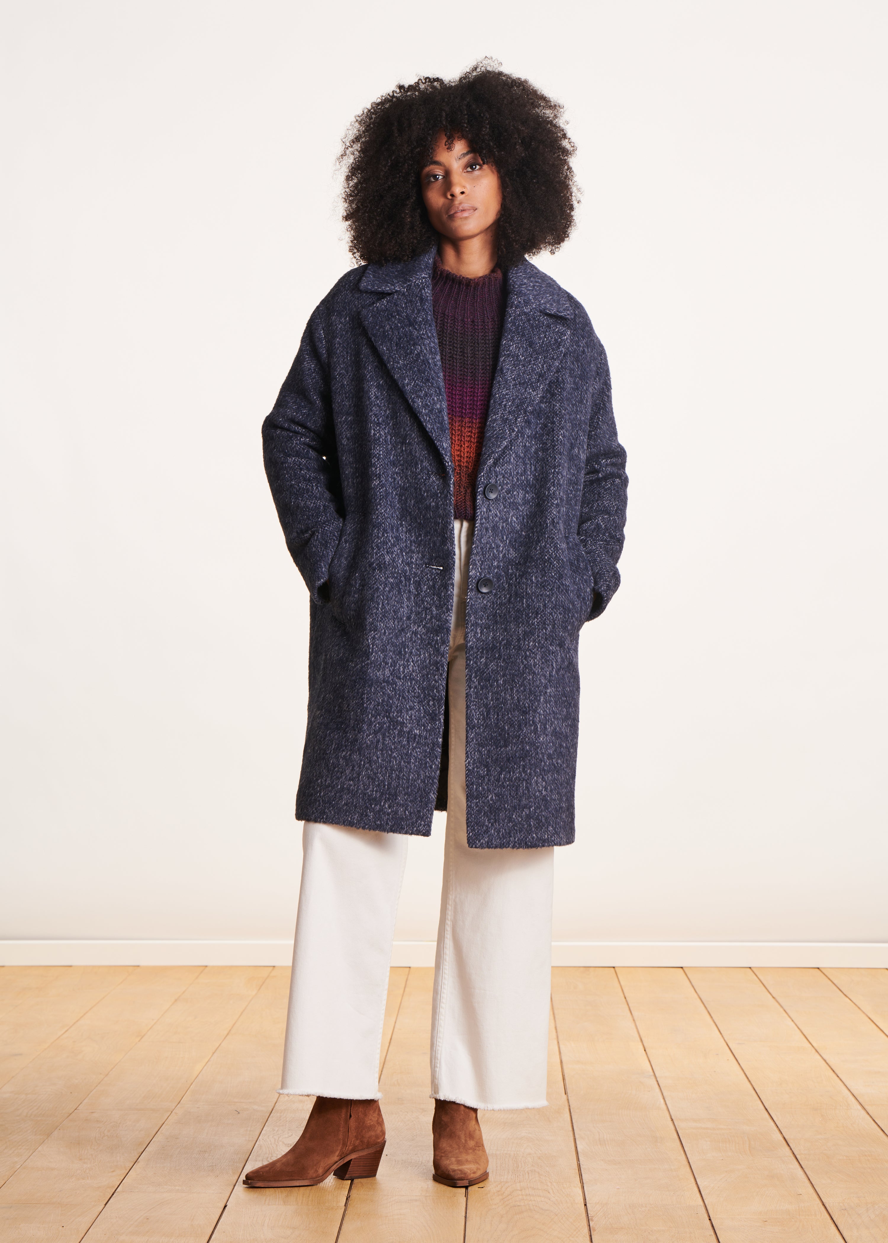 Loose navy blue wool coat