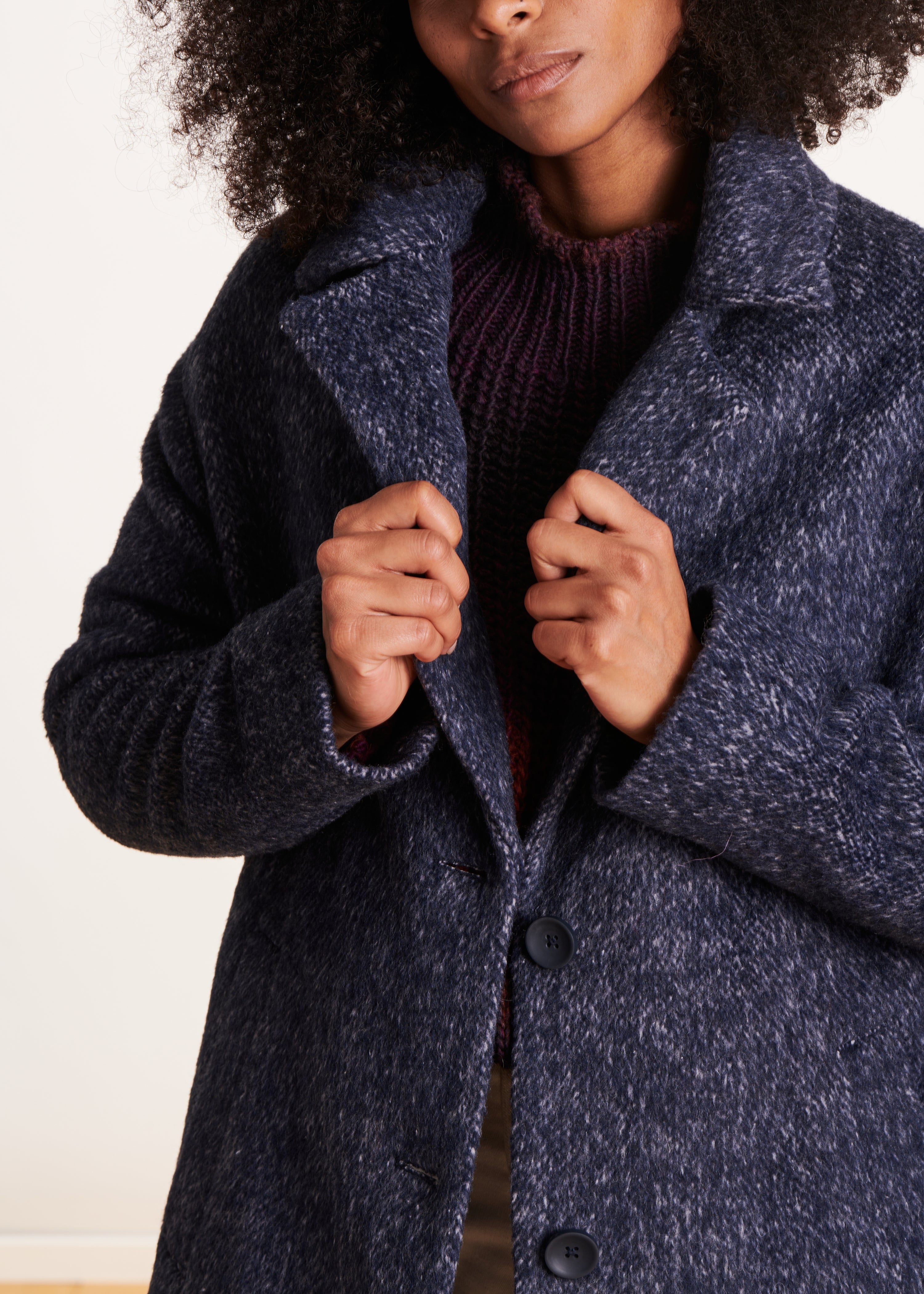 Loose navy blue wool coat