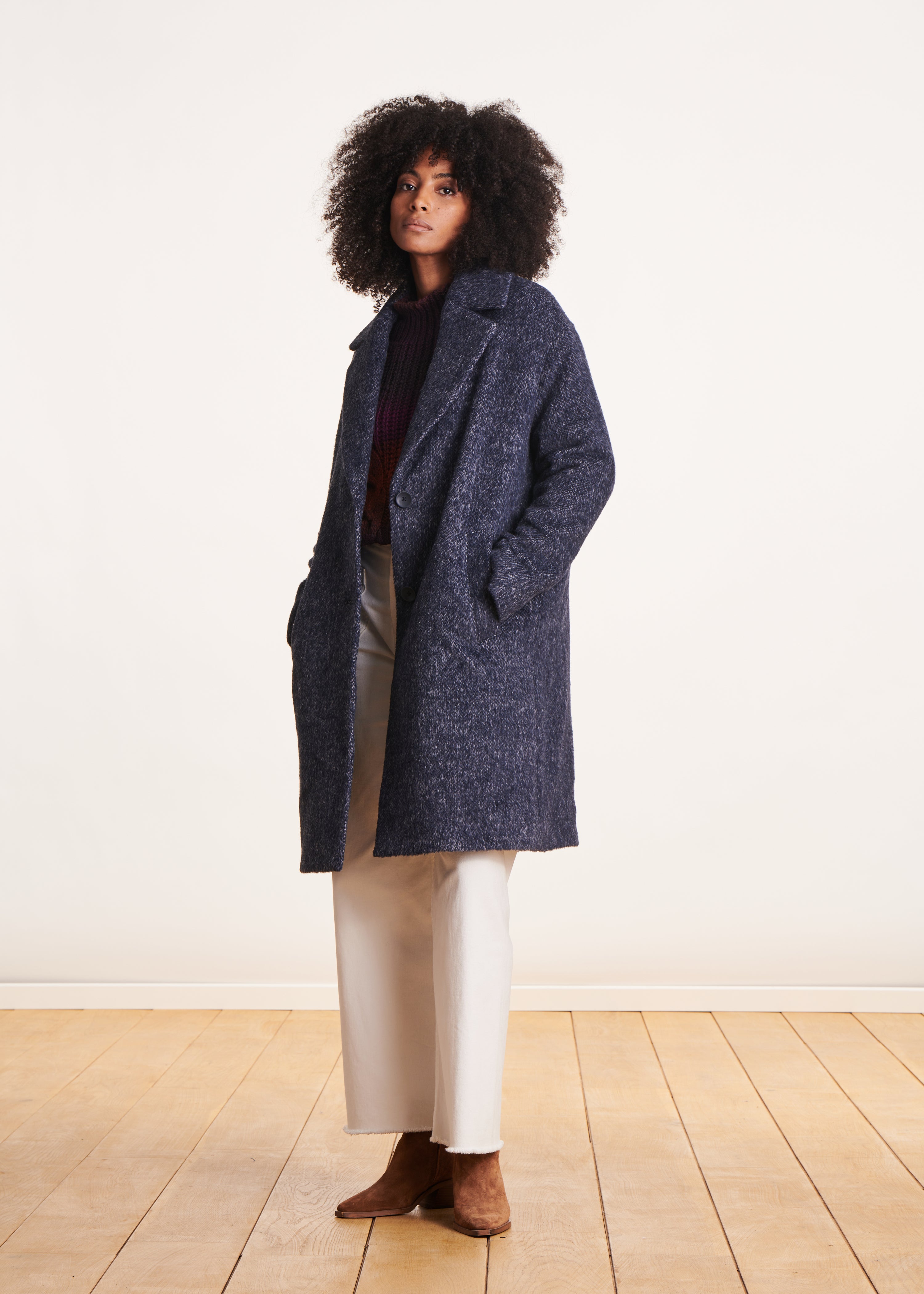 Loose navy blue wool coat