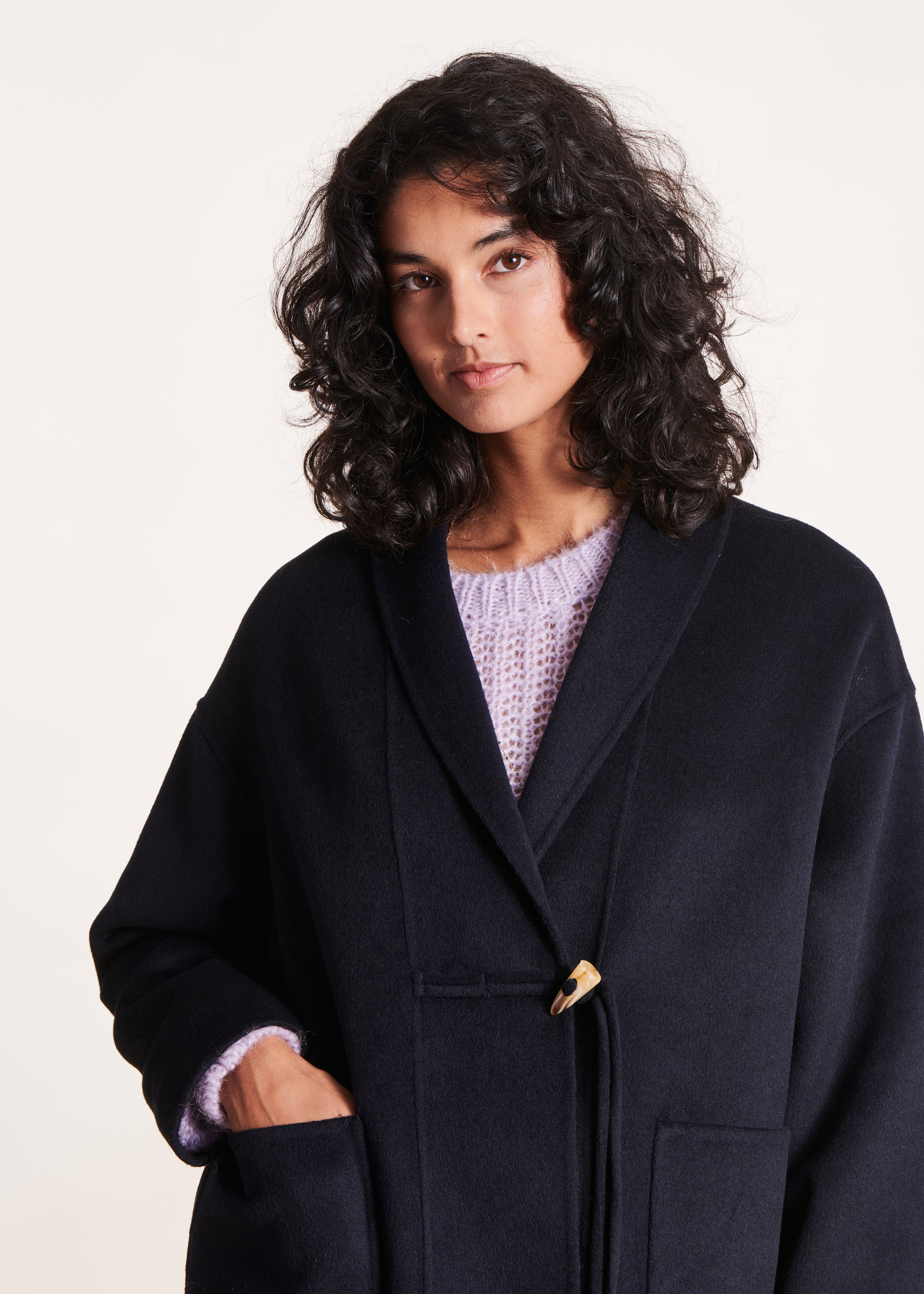 Navy blue wool short coat