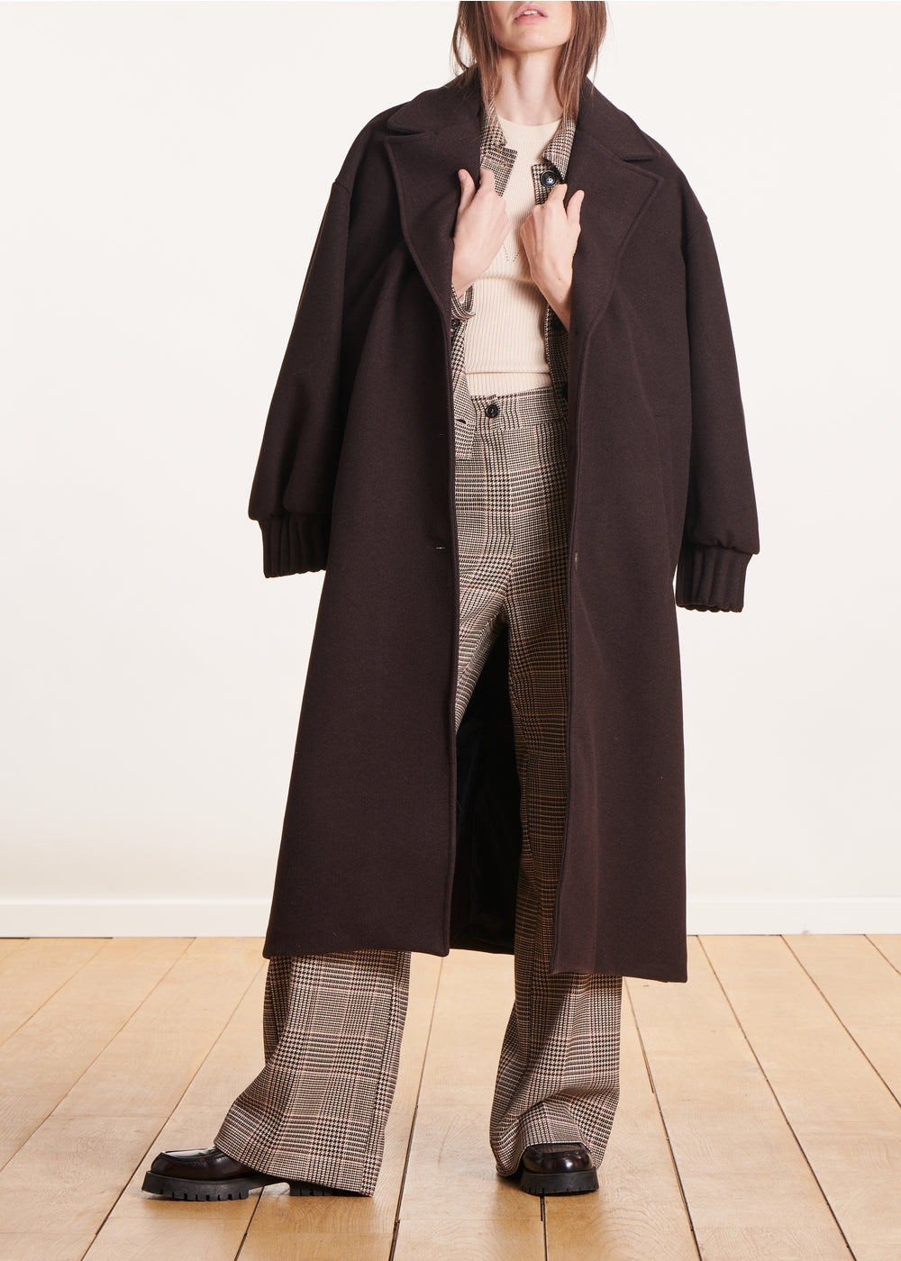 Manteau lang marron Übergröße