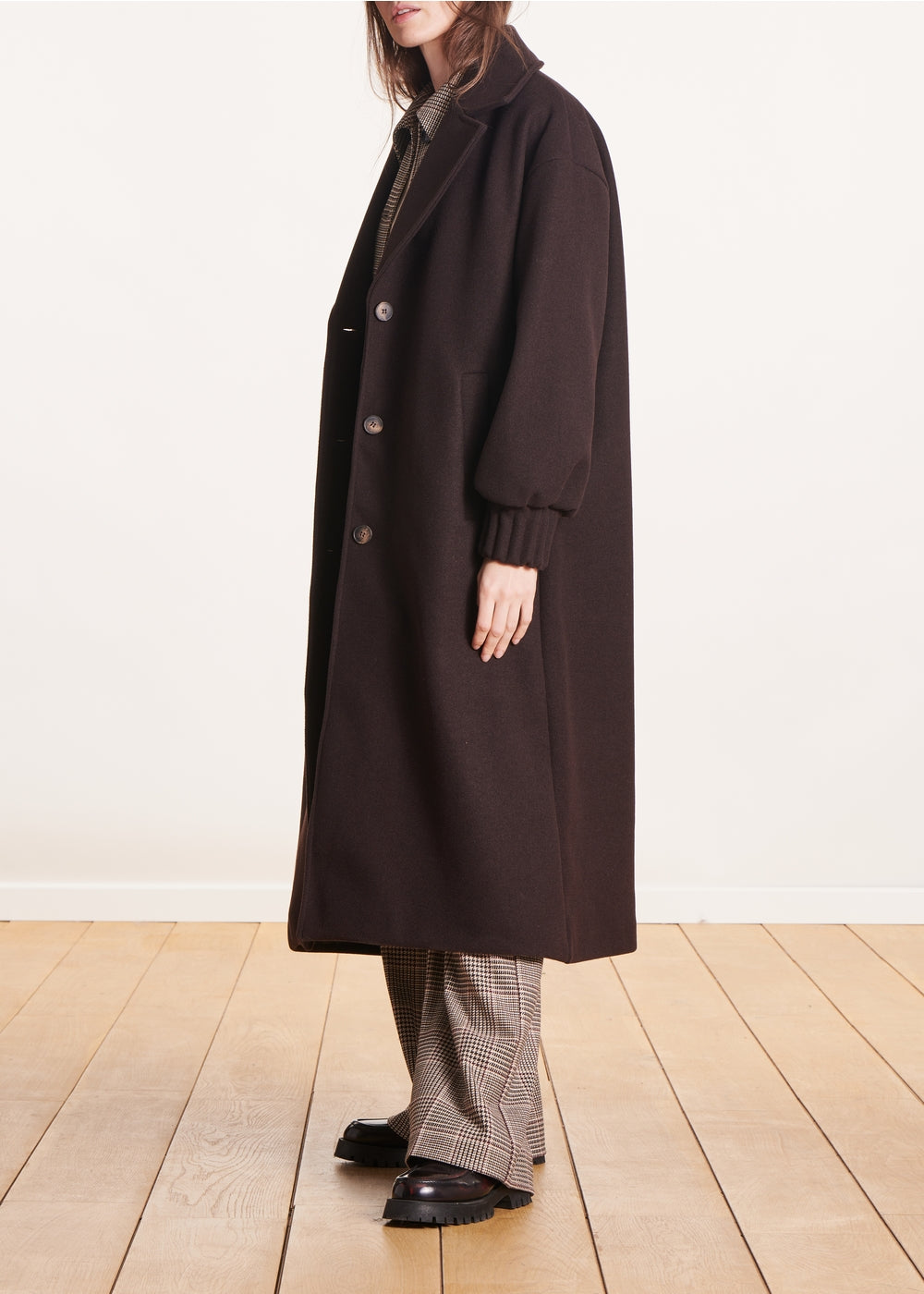 Manteau lang marron Übergröße