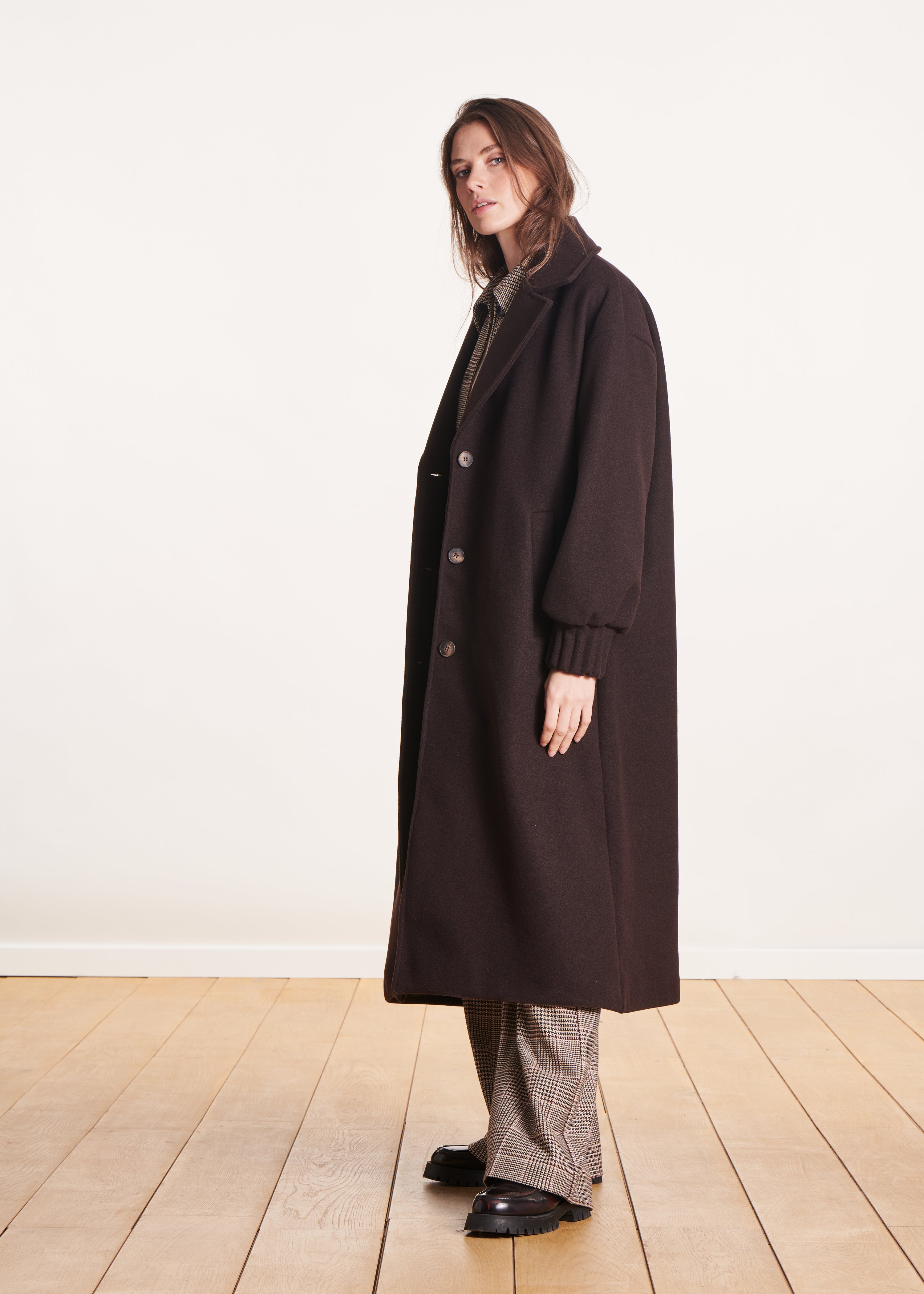 Manteau long marron oversize