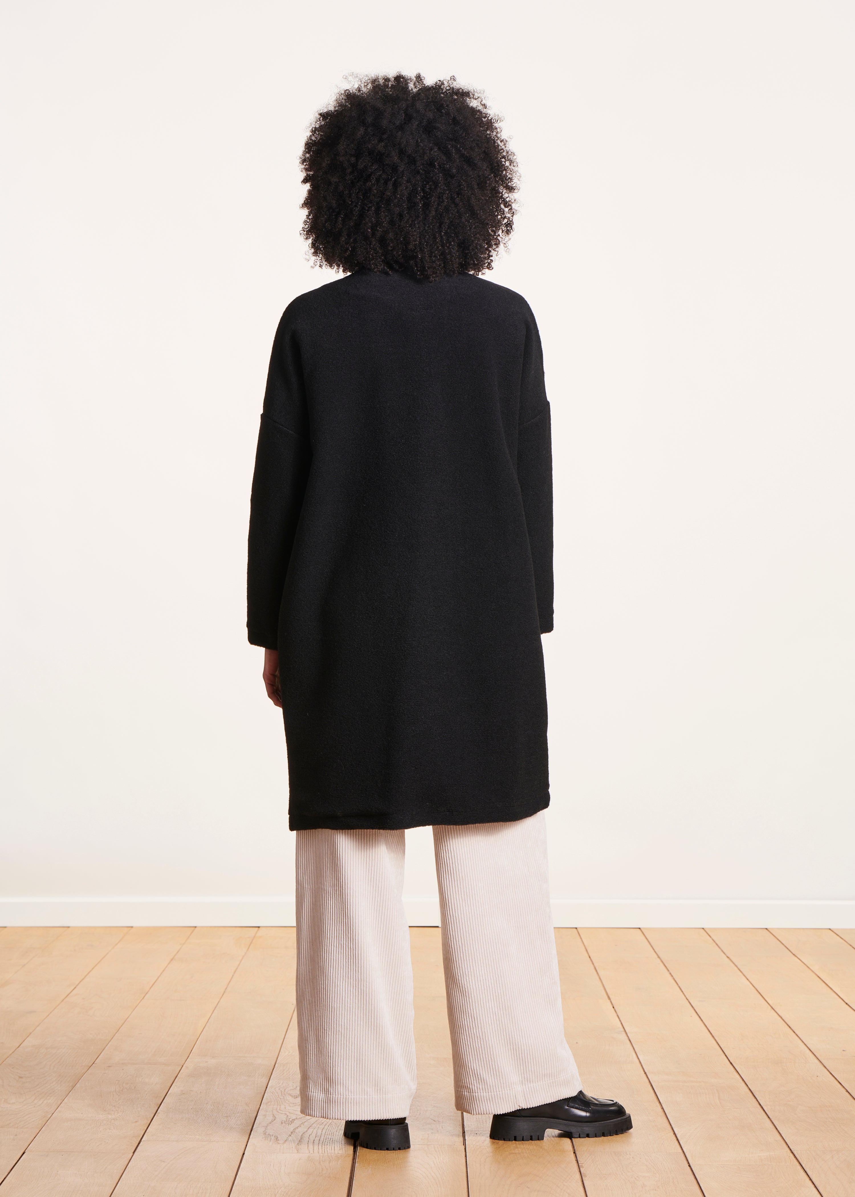 black wool coat with small collar